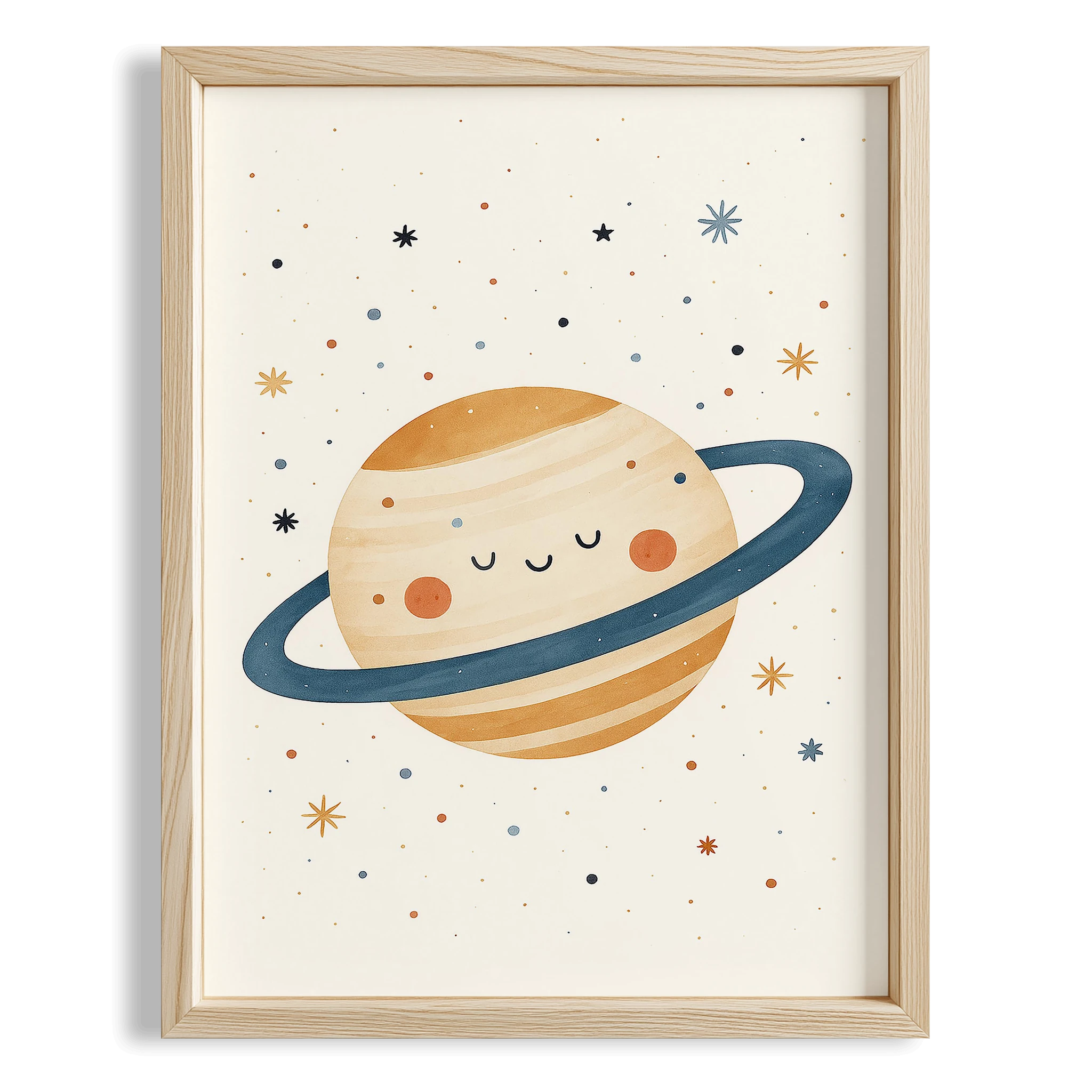 Sevimli Satürn Gezegen Uzay Temalı Çocuk Odası Ahşap Tablo