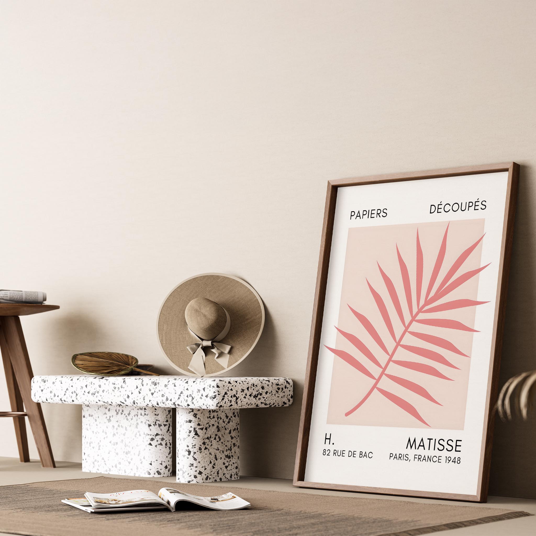 Matisse Kağıt Kesimleri Serisi Toz Pembe Palmiye Yaprağı I Duvar Tablosu