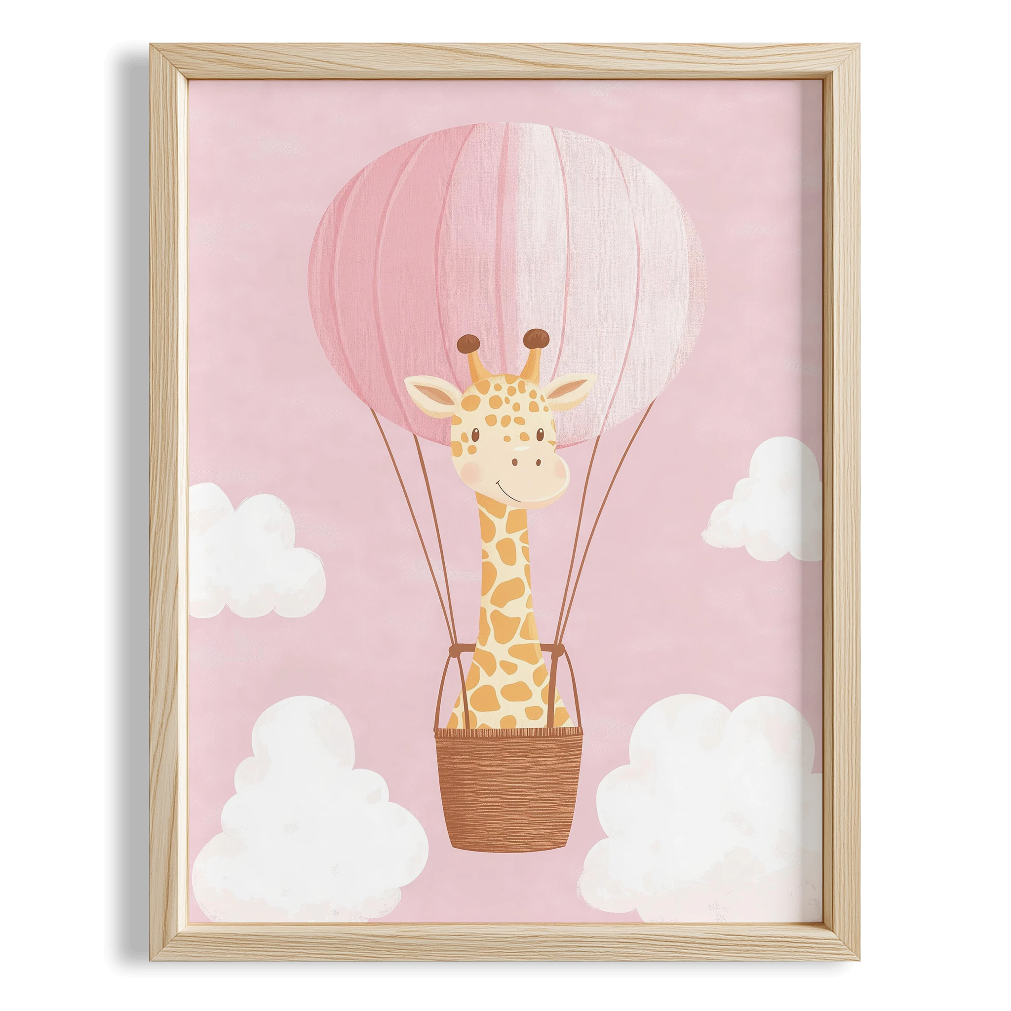 Uçan Balon ve Zürafa - Pembe Fon