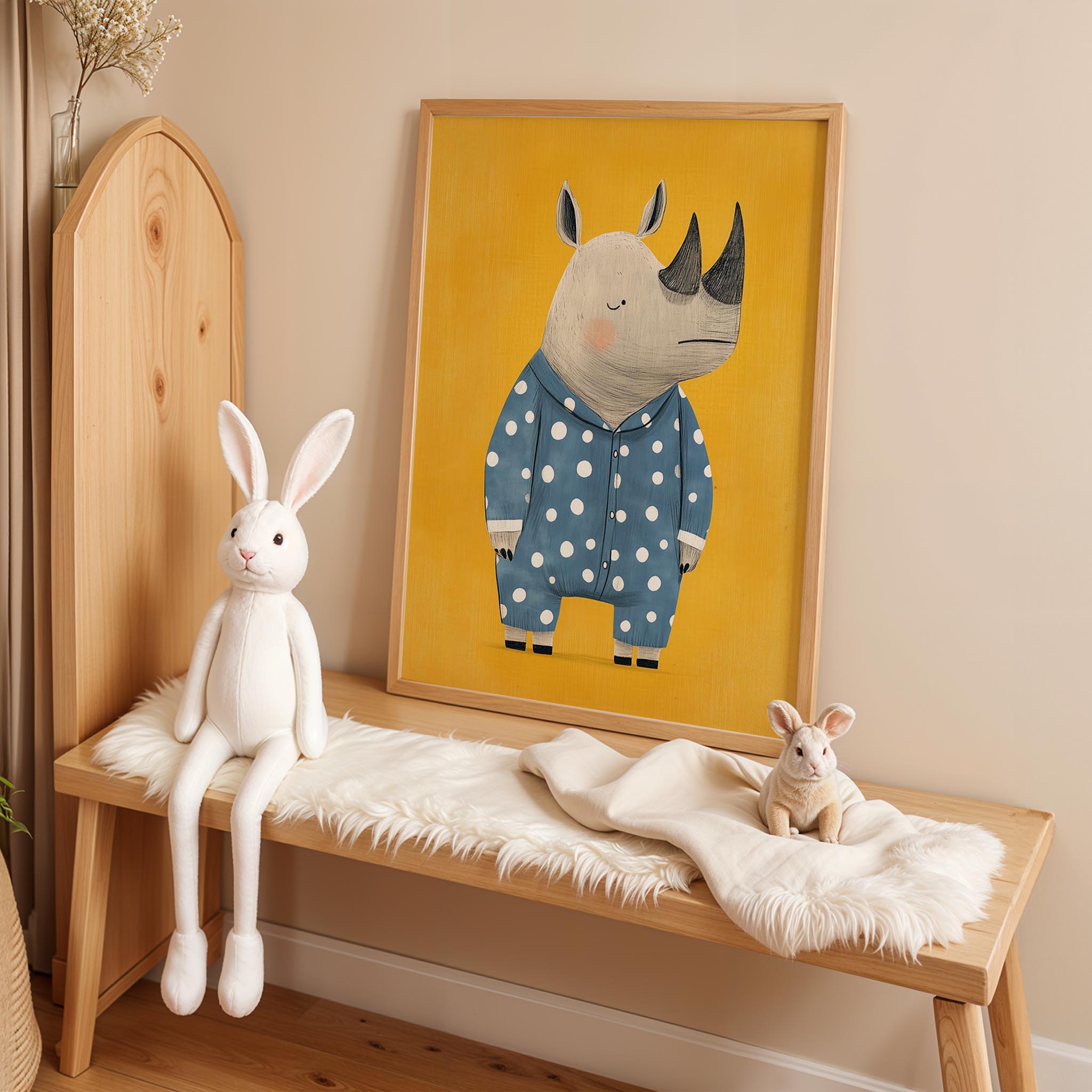 Pijamalı Uykucu Gergedan - Sarı Fon