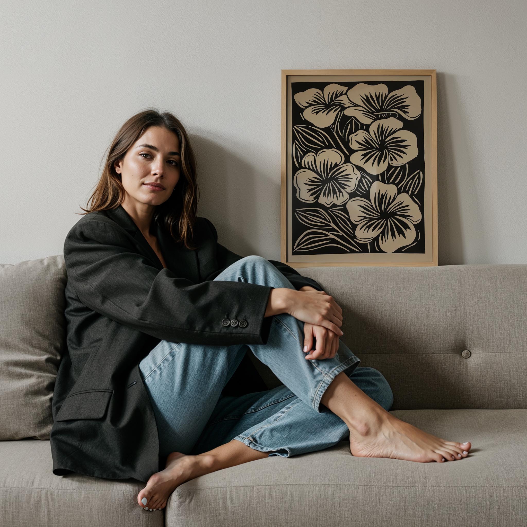 Soyut Çiçekler II - Siyah Bej