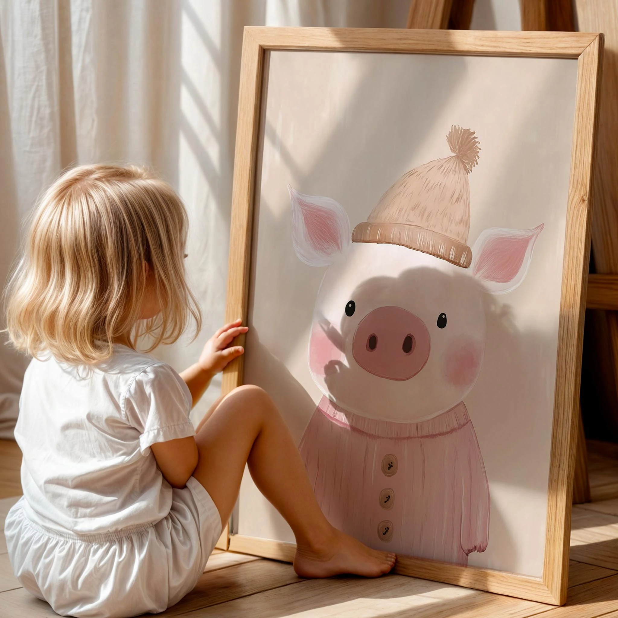 Tatlı Pembe Domuzcuk Bohem Kız Çocuk Odası Ahşap Tablo