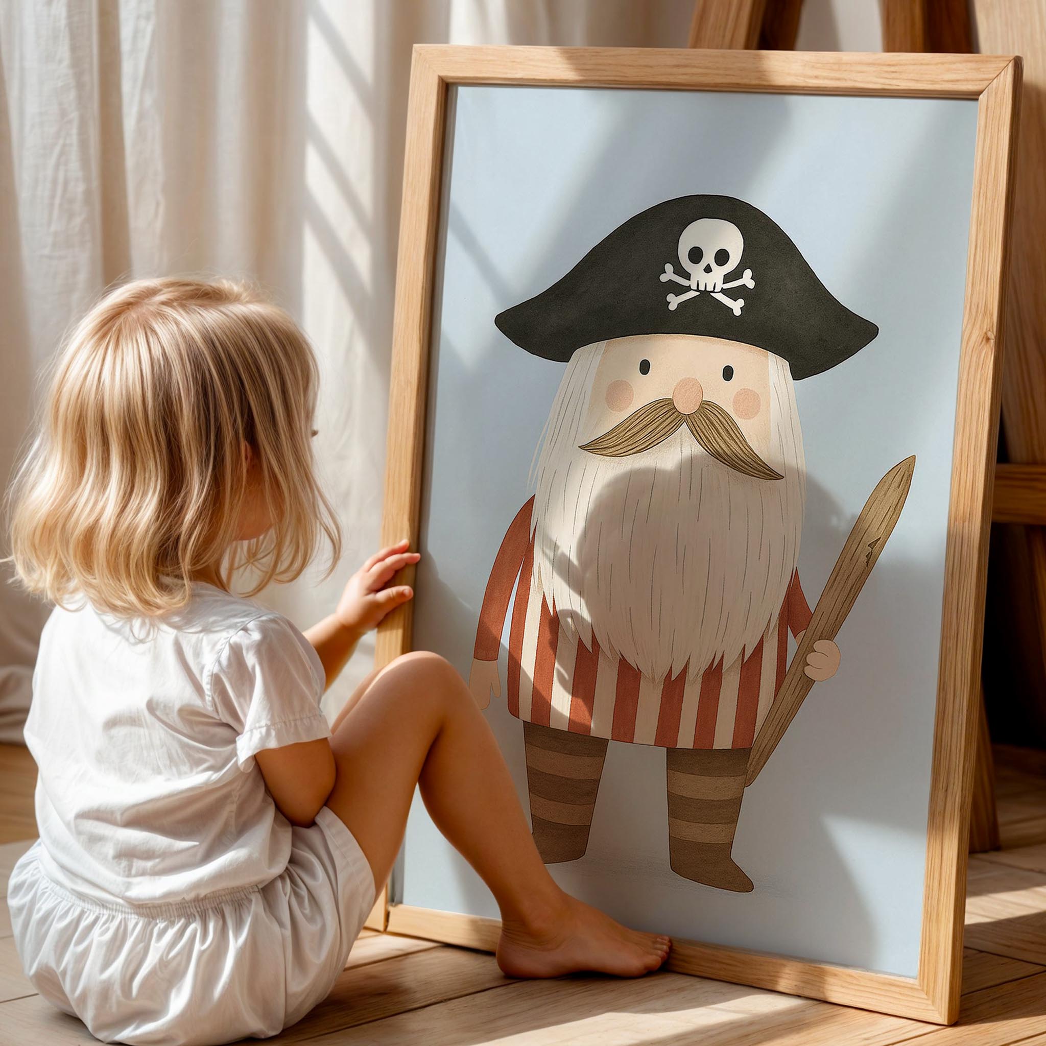 Sevimli Korsan Deniz Temalı Erkek Çocuk Odası Ahşap Tablo