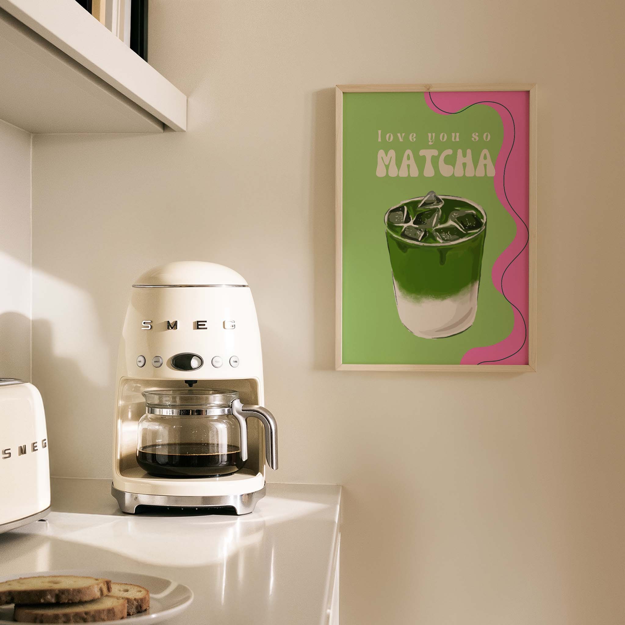 Love You So Matcha Latte Tipografi Mutfak Duvar Tablosu