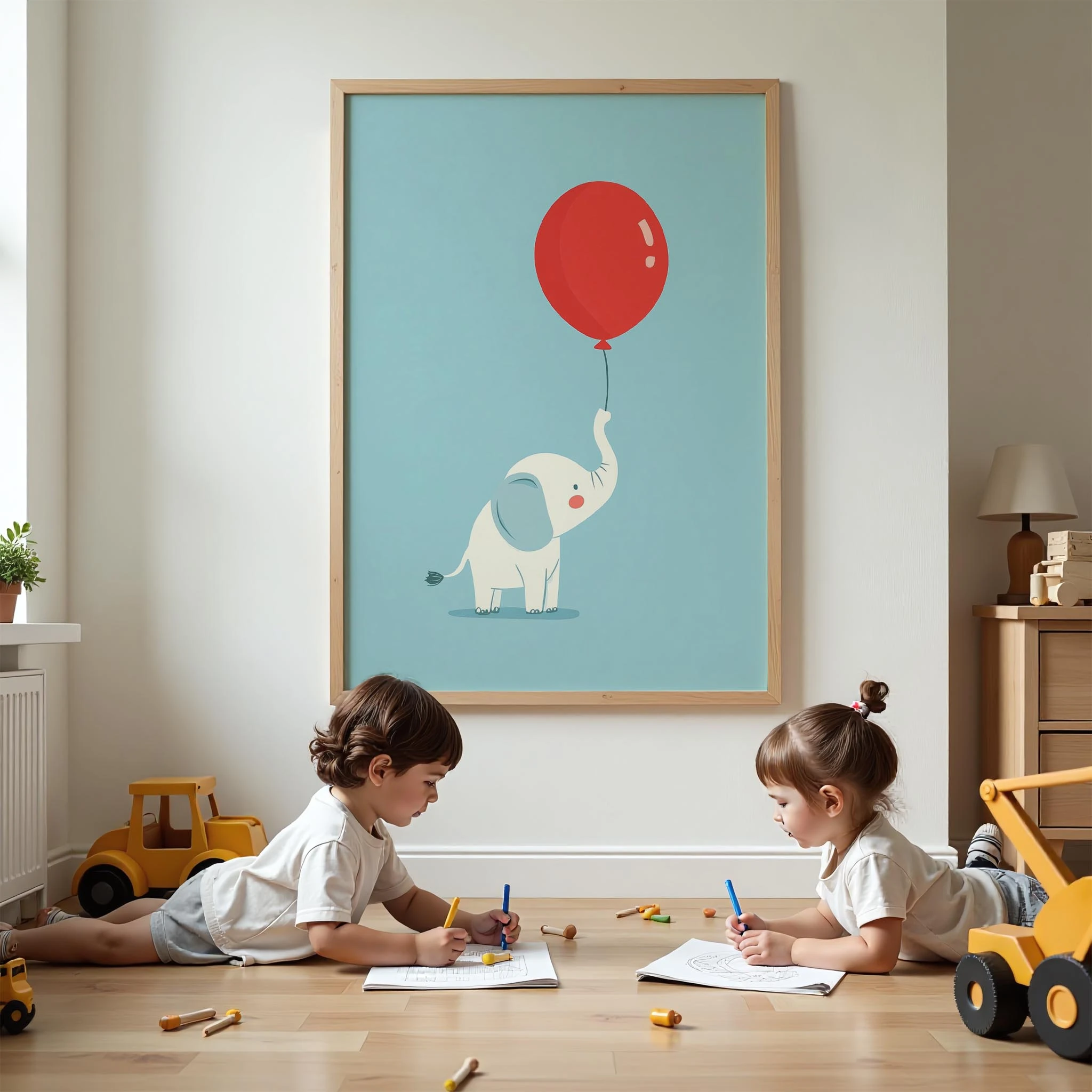 Balonlu Fil - Mavi Fon