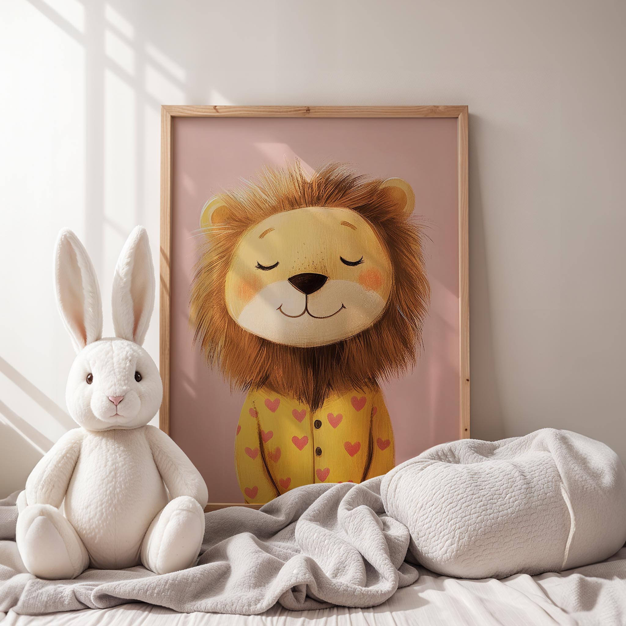 Pijamalı Uykucu Aslan - Pembe Fon