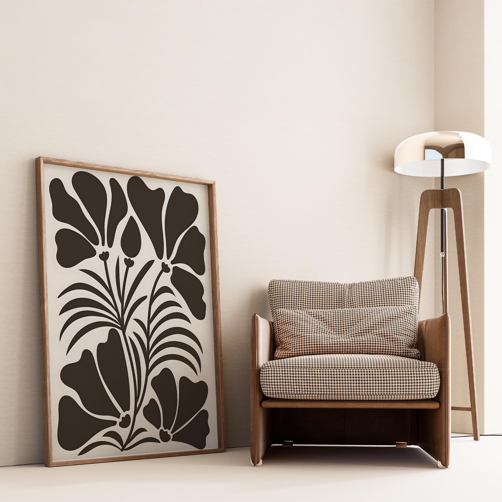 Matisse Kağıt Kesimleri Serisi Kahverengi Soyut Çiçekler I Duvar Tablosu