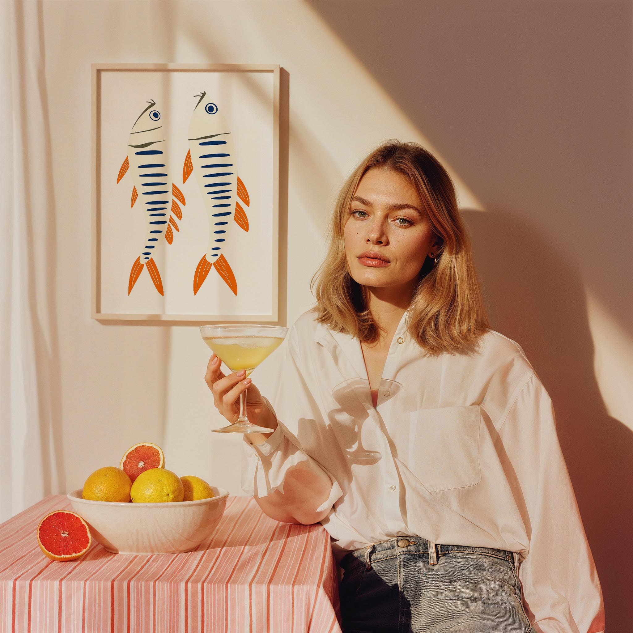 Sardalyalar Coastal Stil Mutfak Duvar Tablosu