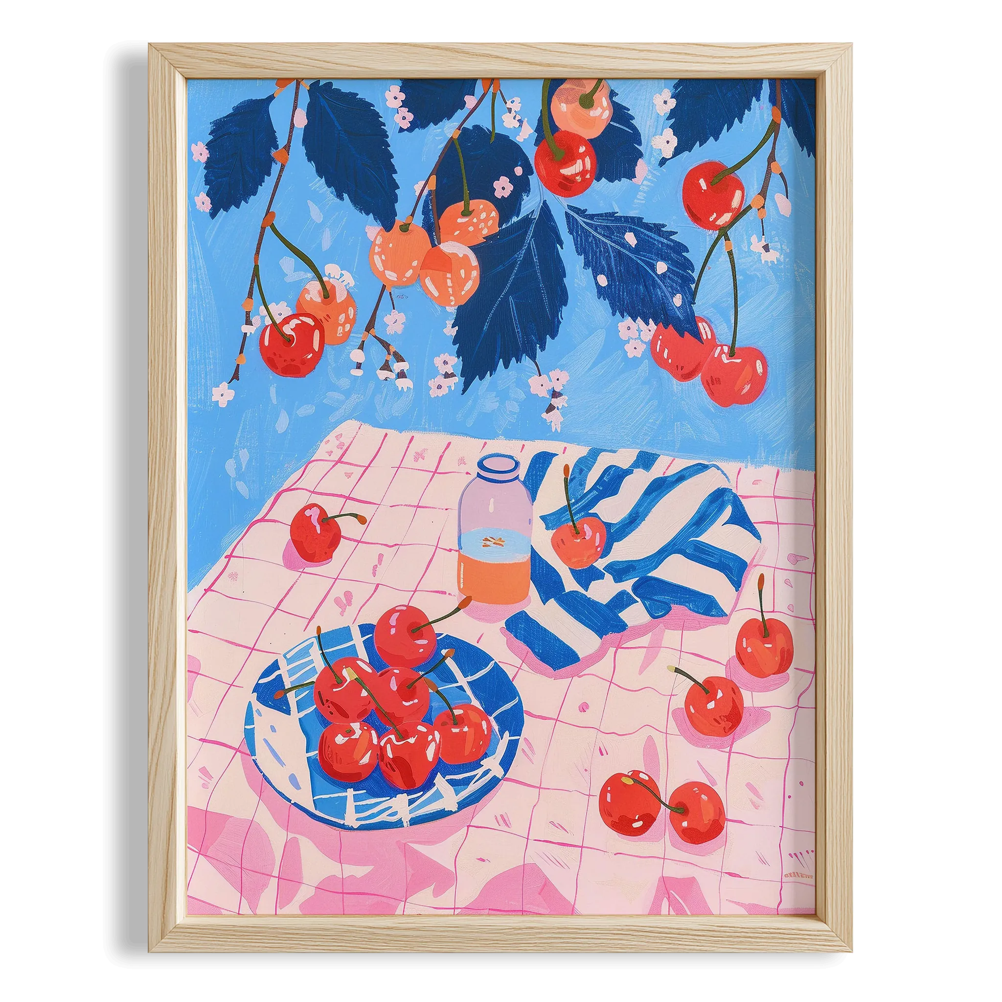 Kirazlı Tatlı Sofrası Yaz Teması Mutfak Duvar Tablosu