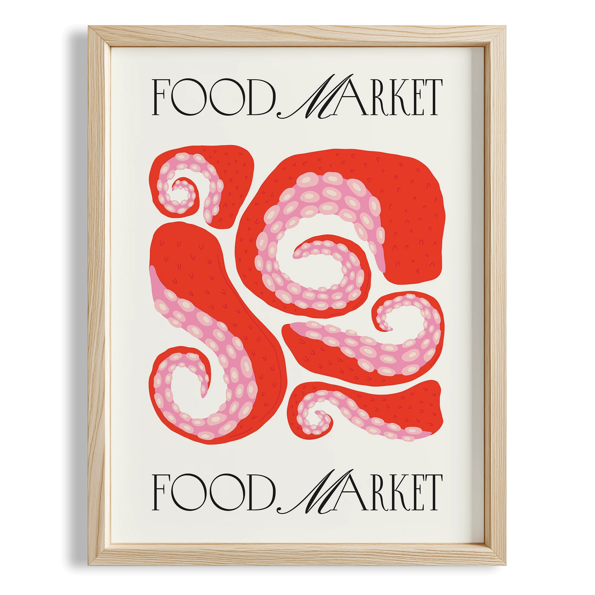 Food Market Ahtapot Tipografi Mutfak Duvar Tablosu