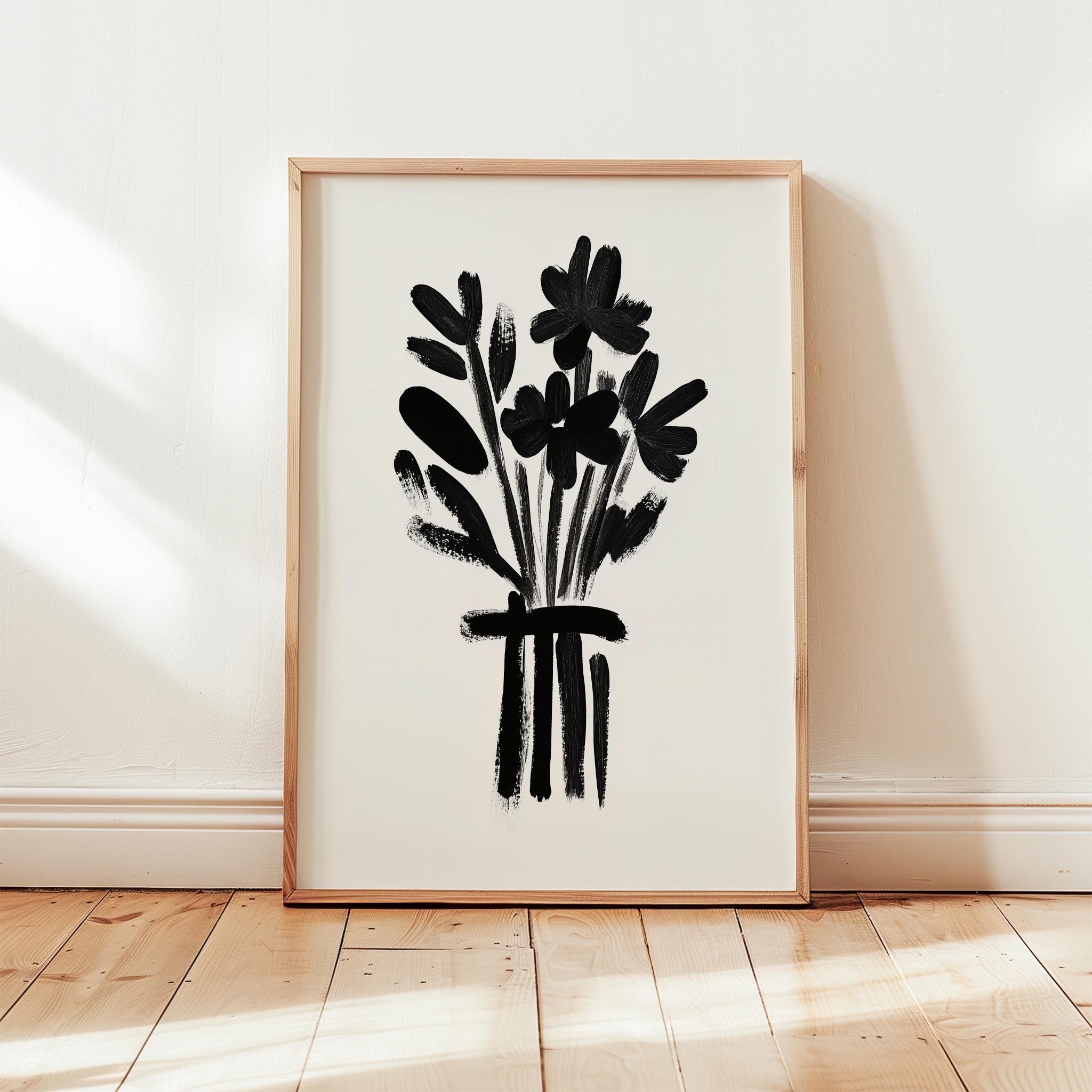 Vazo ve Çiçekler X - Siyah Beyaz Çizgiler