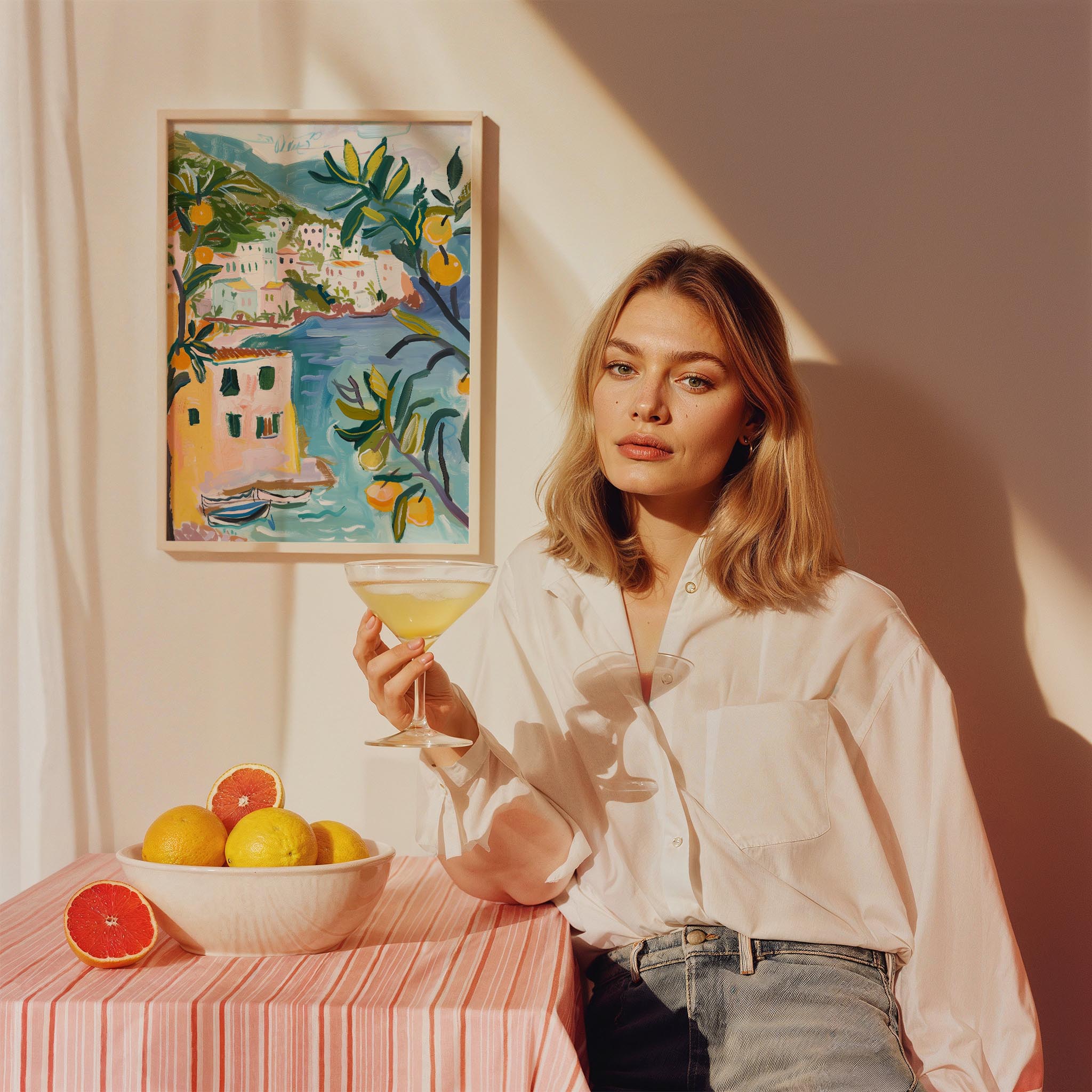 Amalfi Kıyı Evleri ve Limon Ağacı İtalya Koleksiyonu Mutfak Duvar Tablosu