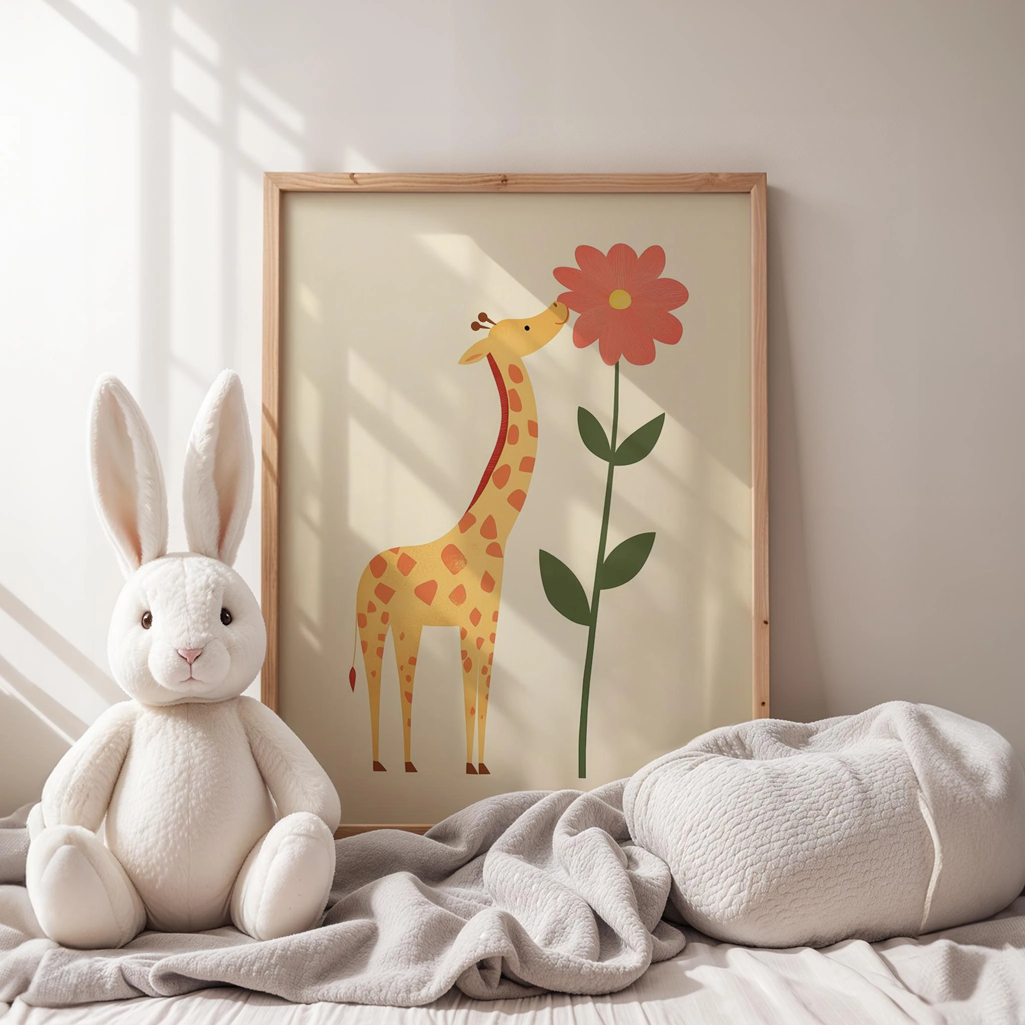 Çiçek ve Zürafa - Beyaz Fon