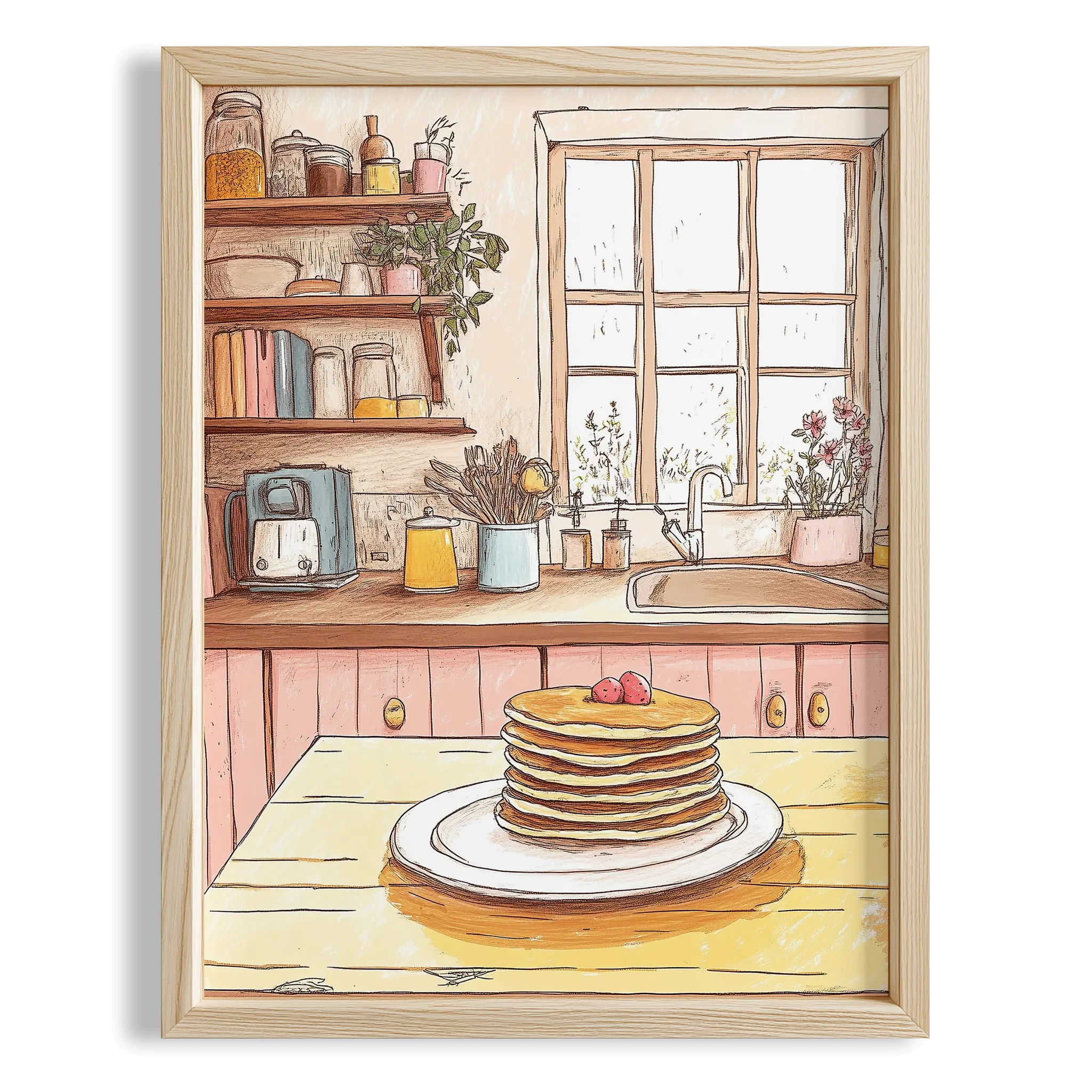 Pankek ve Kahvaltı Sofrası Rustik Mutfak Duvar Tablosu