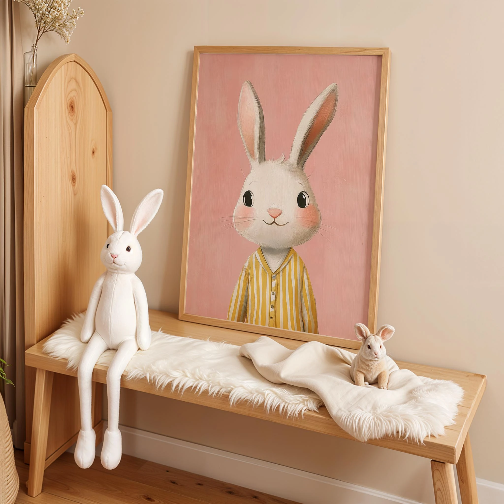 Pijamalı Uyku Tavşan - Pembe Fon