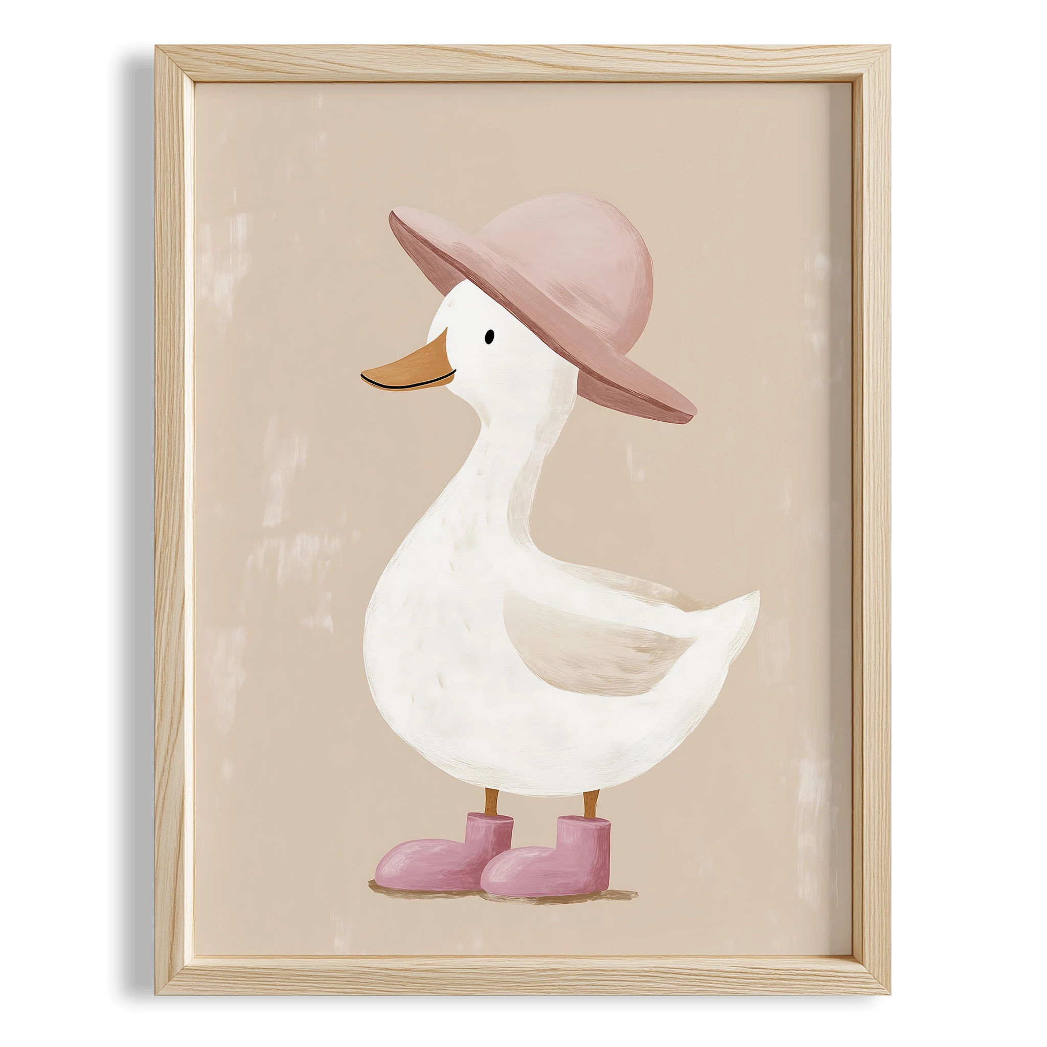 Sevimli Pembe Şapkalı Ördek Kız Çocuk Odası Ahşap Tablo