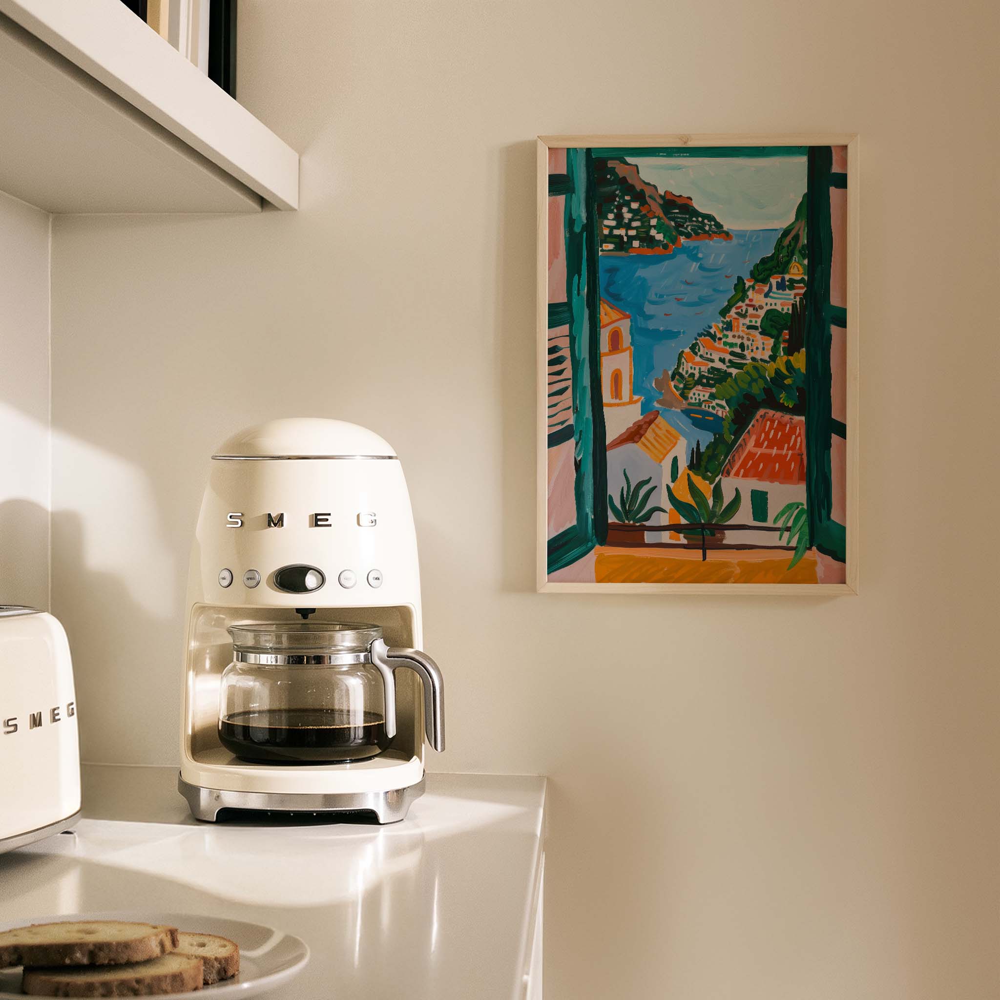 Amalfi Evleri Manzarası Akdeniz İtalya Koleksiyonu Mutfak Duvar Tablosu