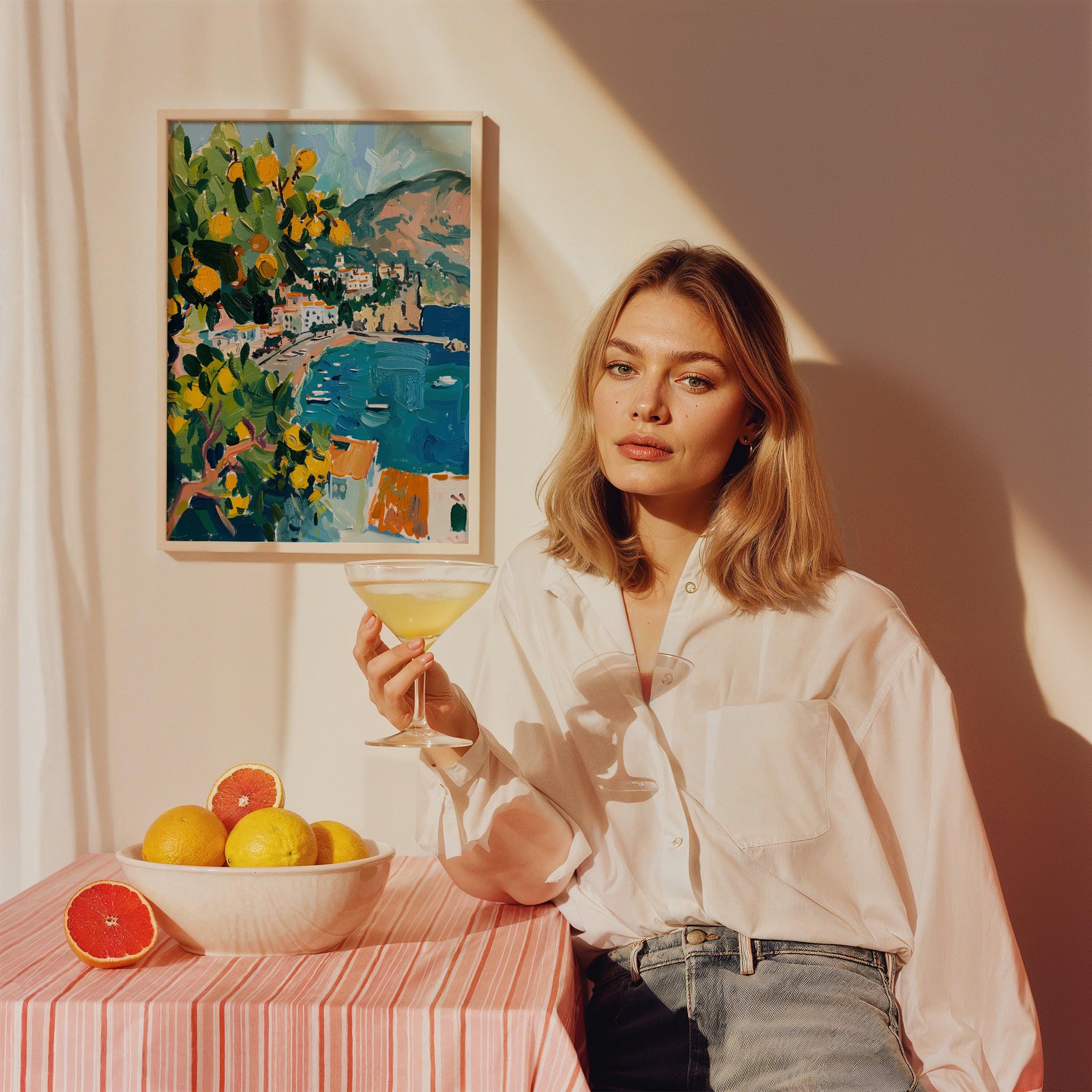 Amalfi Tepeleri ve Limon Ağaçları Limoncello İtalya Koleksiyonu Mutfak Duvar Tablosu