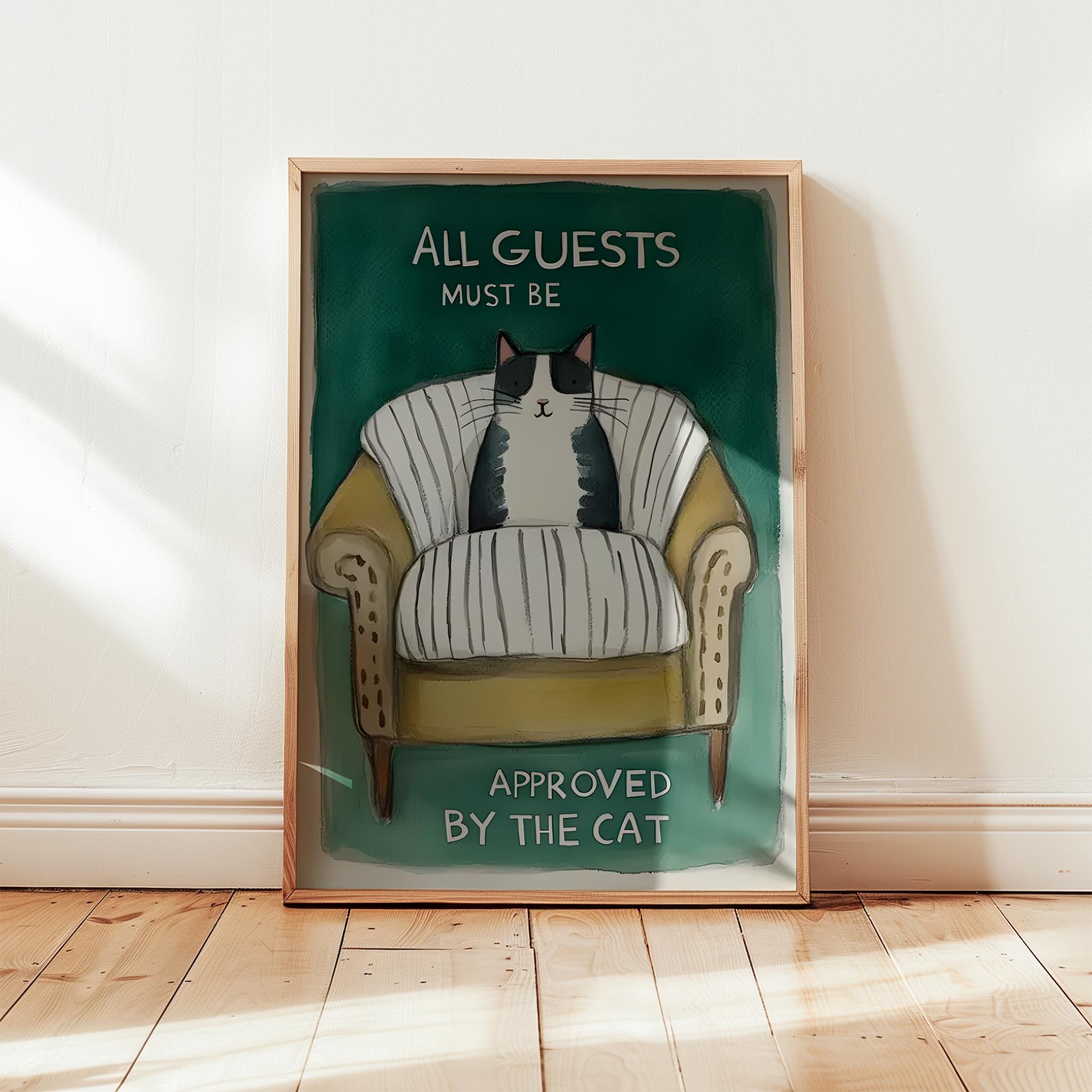 Kedi Baskı I - “All Guests Must Be Approved by the Cat” (Siyah Kedi)