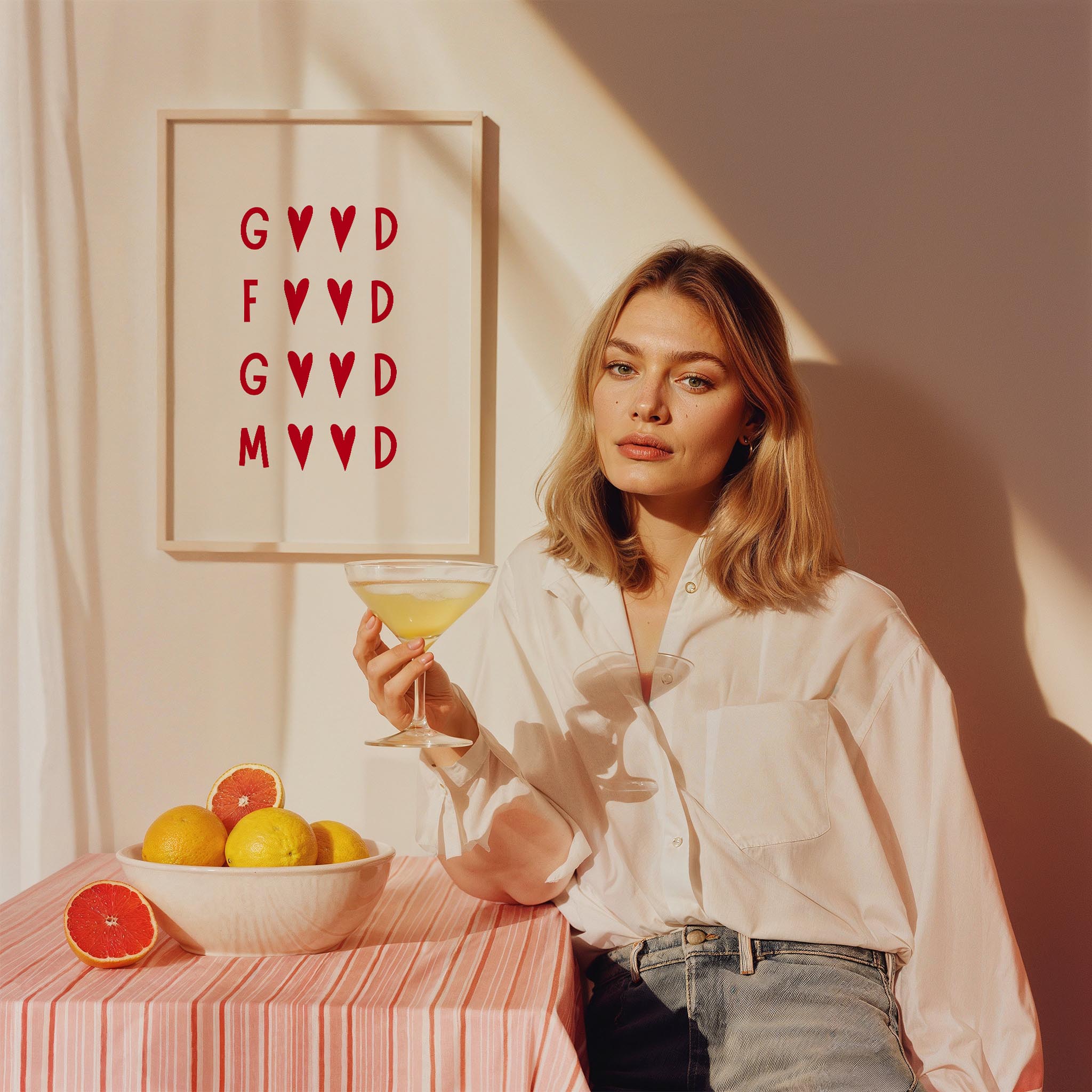 Good Food Good Mood Minimal Kırmızı Tipografi Mutfak Duvar Tablosu