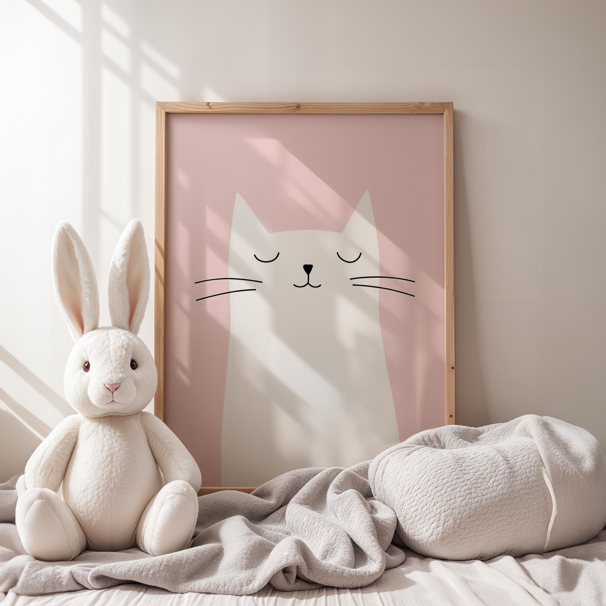 Sevimli Beyaz Kedi - Pembe Fon