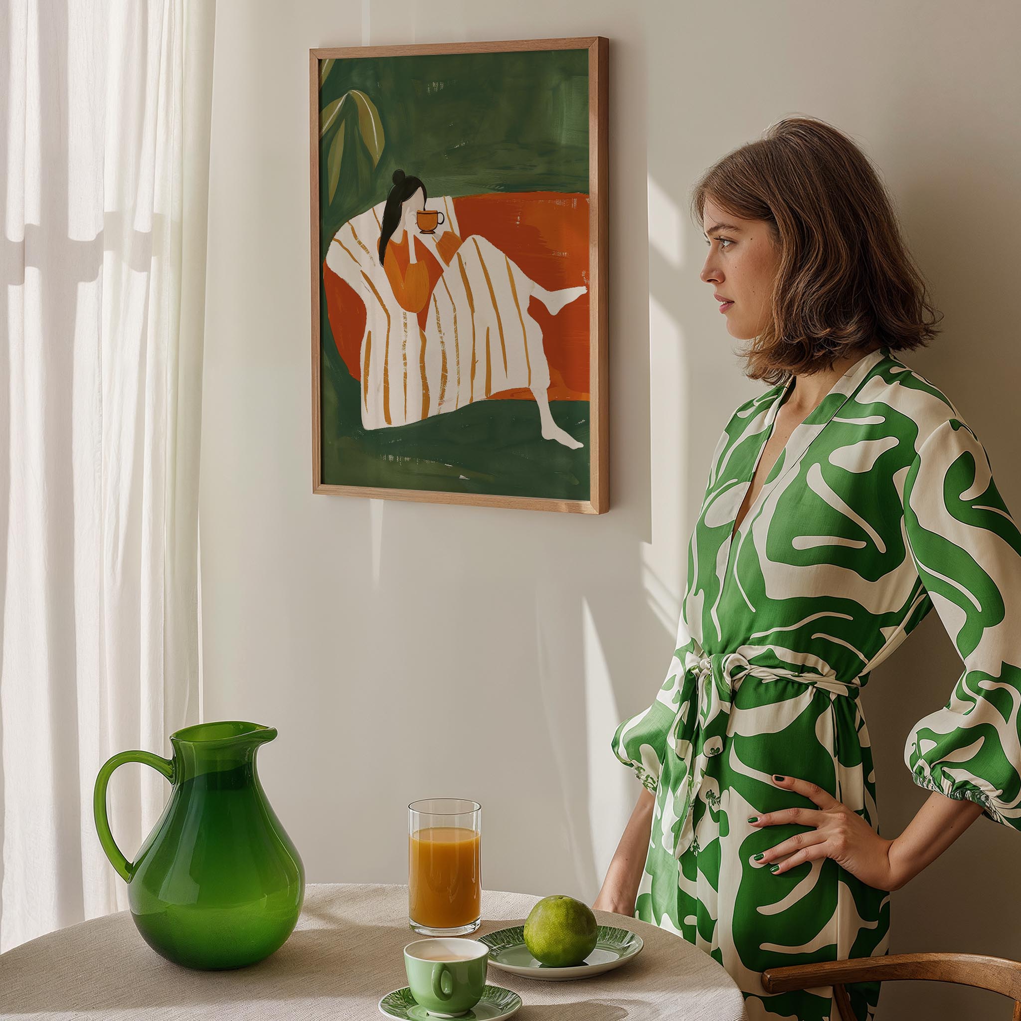 Kadın Portre XL - Kahve Keyfi Zümrüt