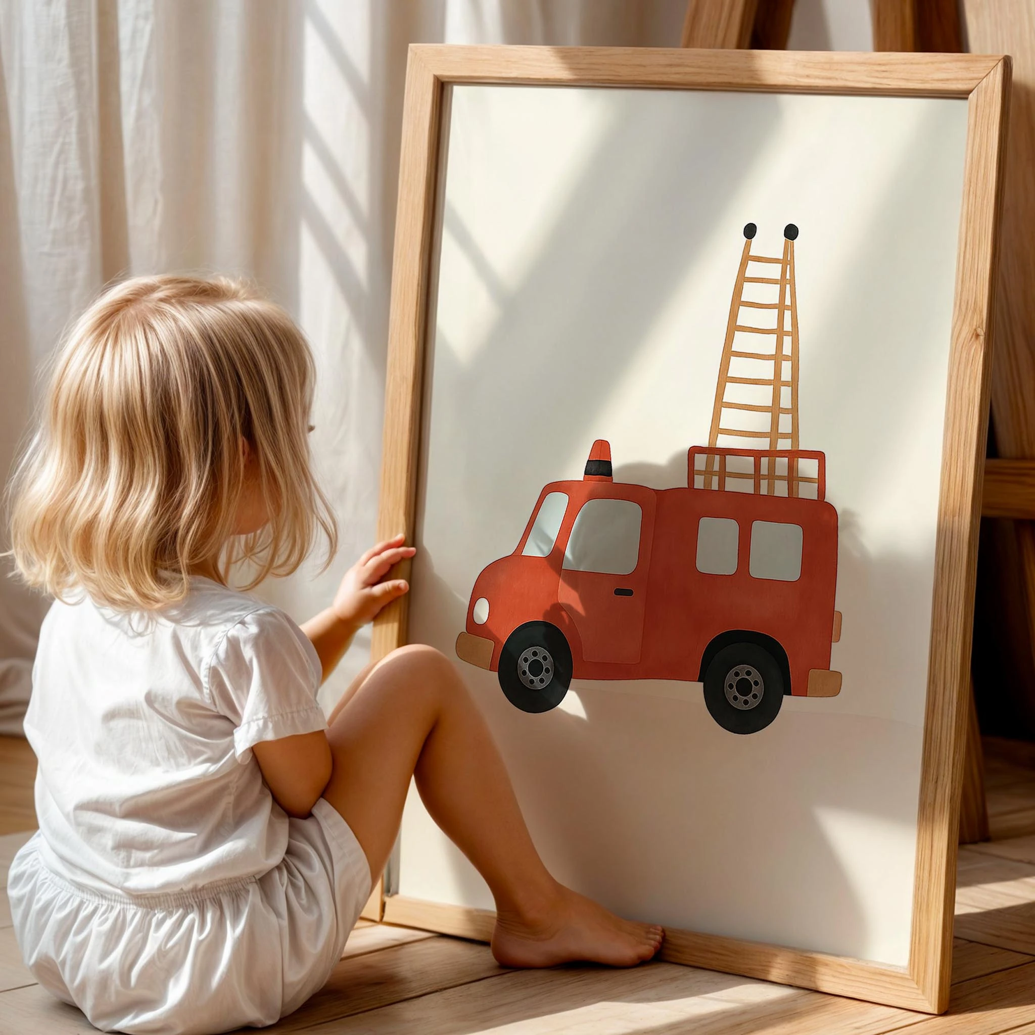 İtfaiye Arabası Minimalist Erkek Çocuk Odası Ahşap Tablo