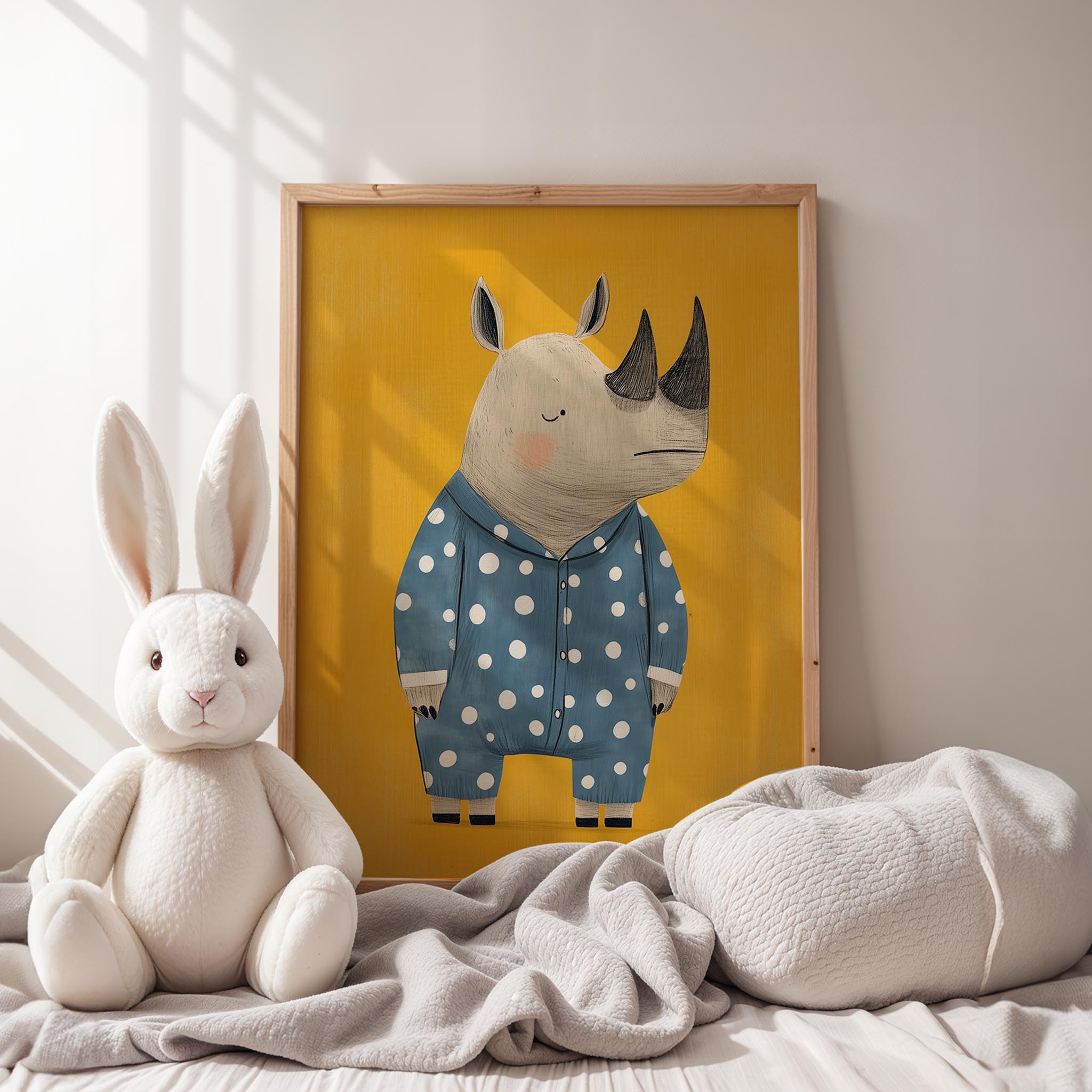 Pijamalı Uykucu Gergedan - Sarı Fon