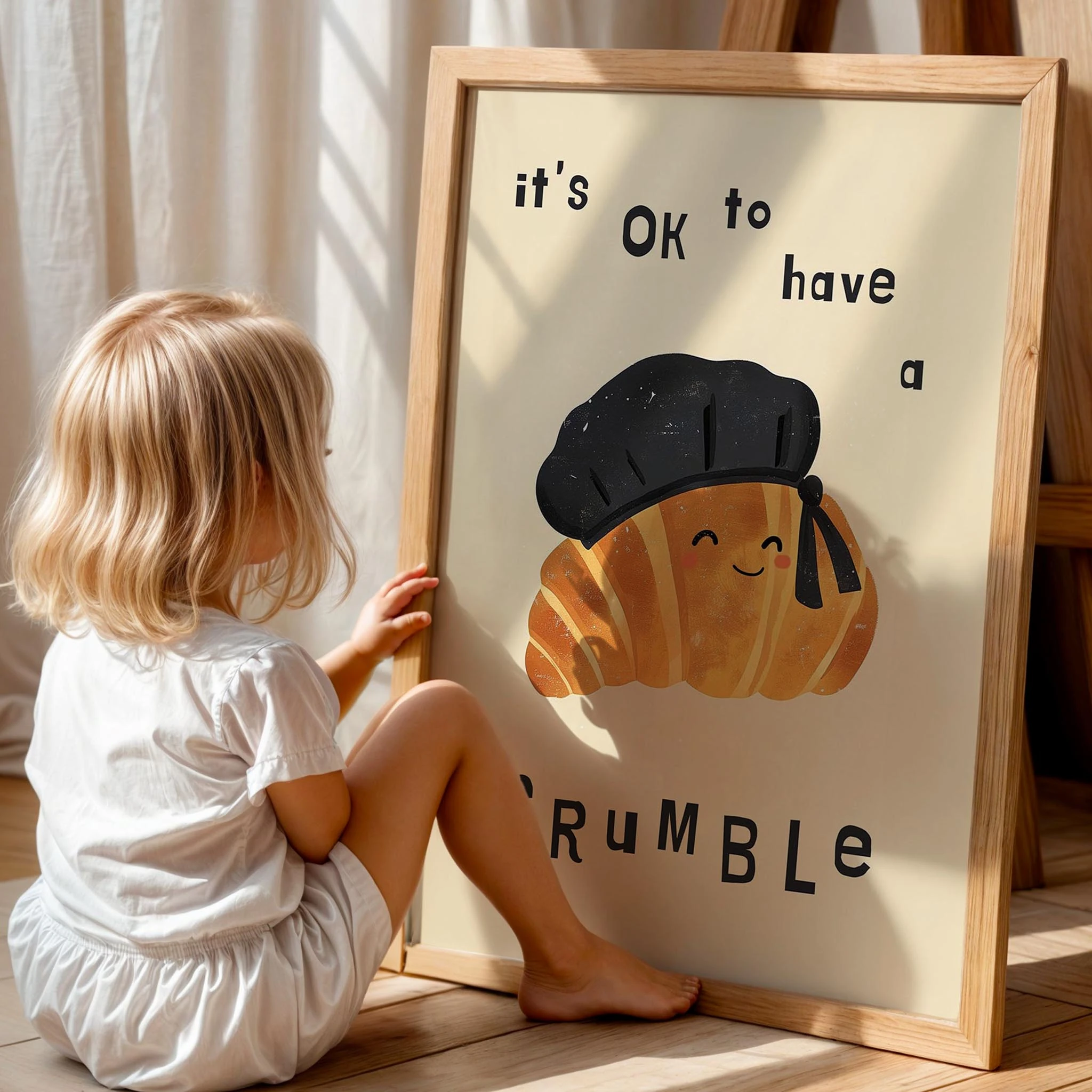 Croissant Motivasyon - Kız Çocuk Odası Dekorasyonu Ahşap Çerçeveli Duvar Tablosu