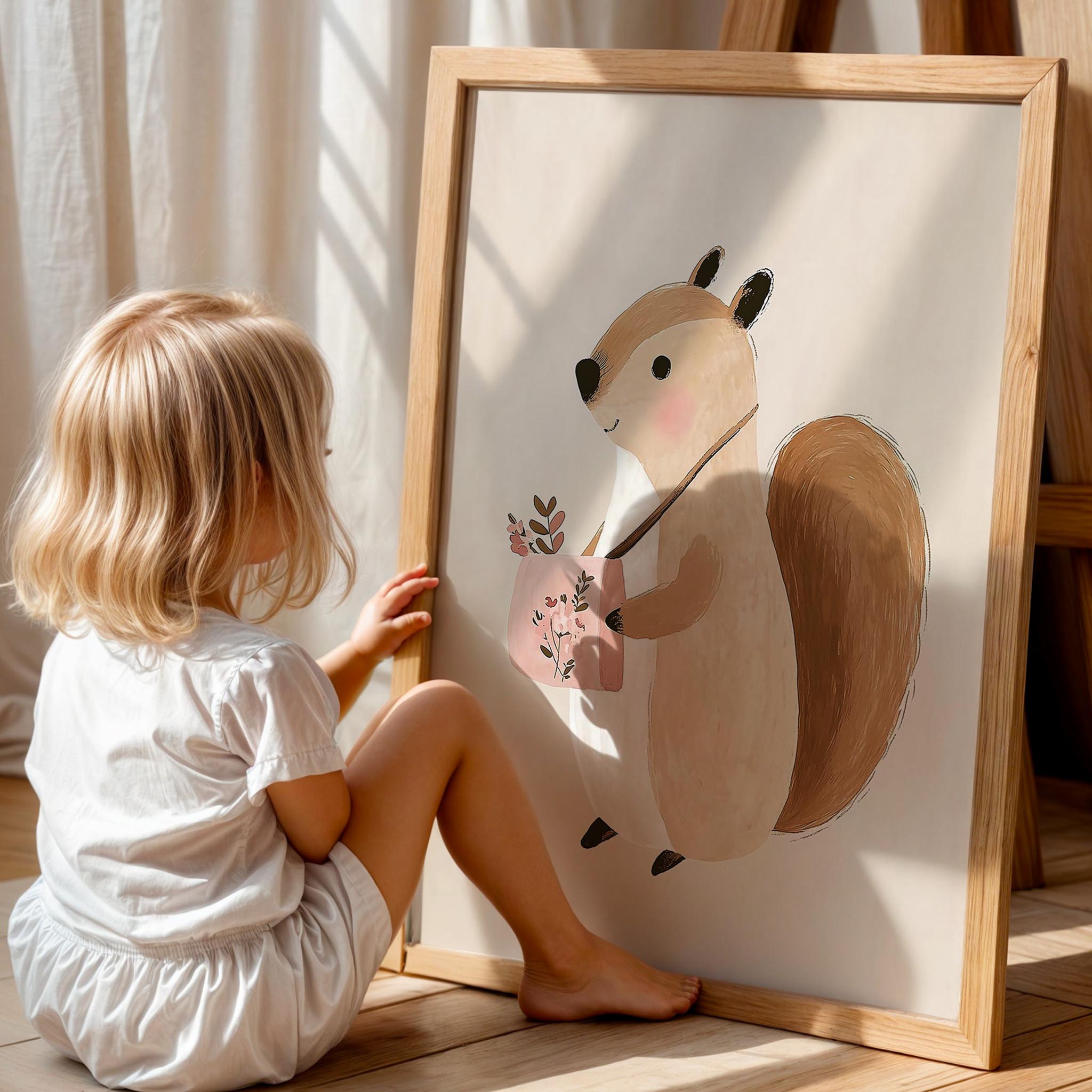 Postacı Sincap - Bohem Kız Çocuk Odası Ahşap Tablo