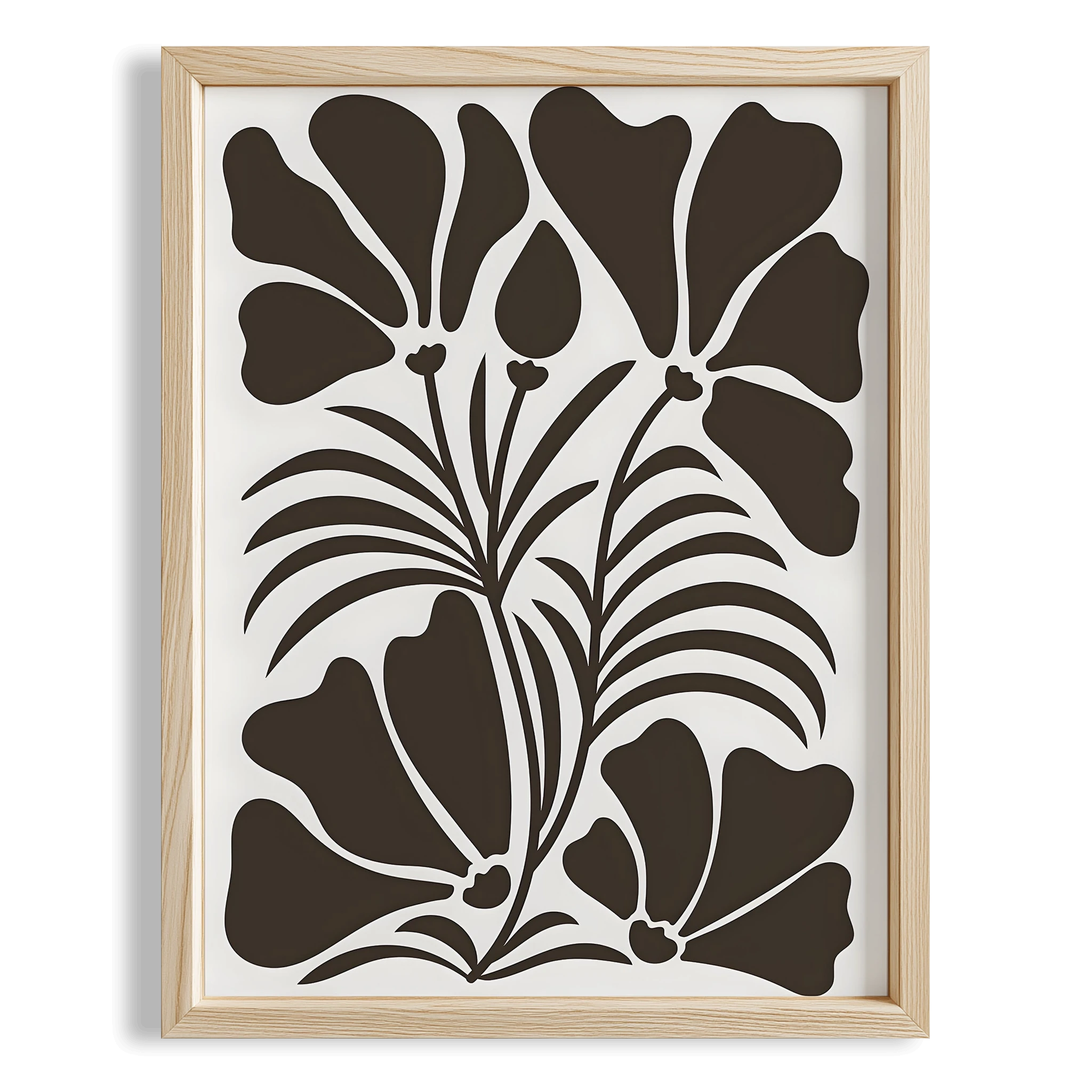 Matisse Kağıt Kesimleri Serisi Kahverengi Soyut Çiçekler I Duvar Tablosu