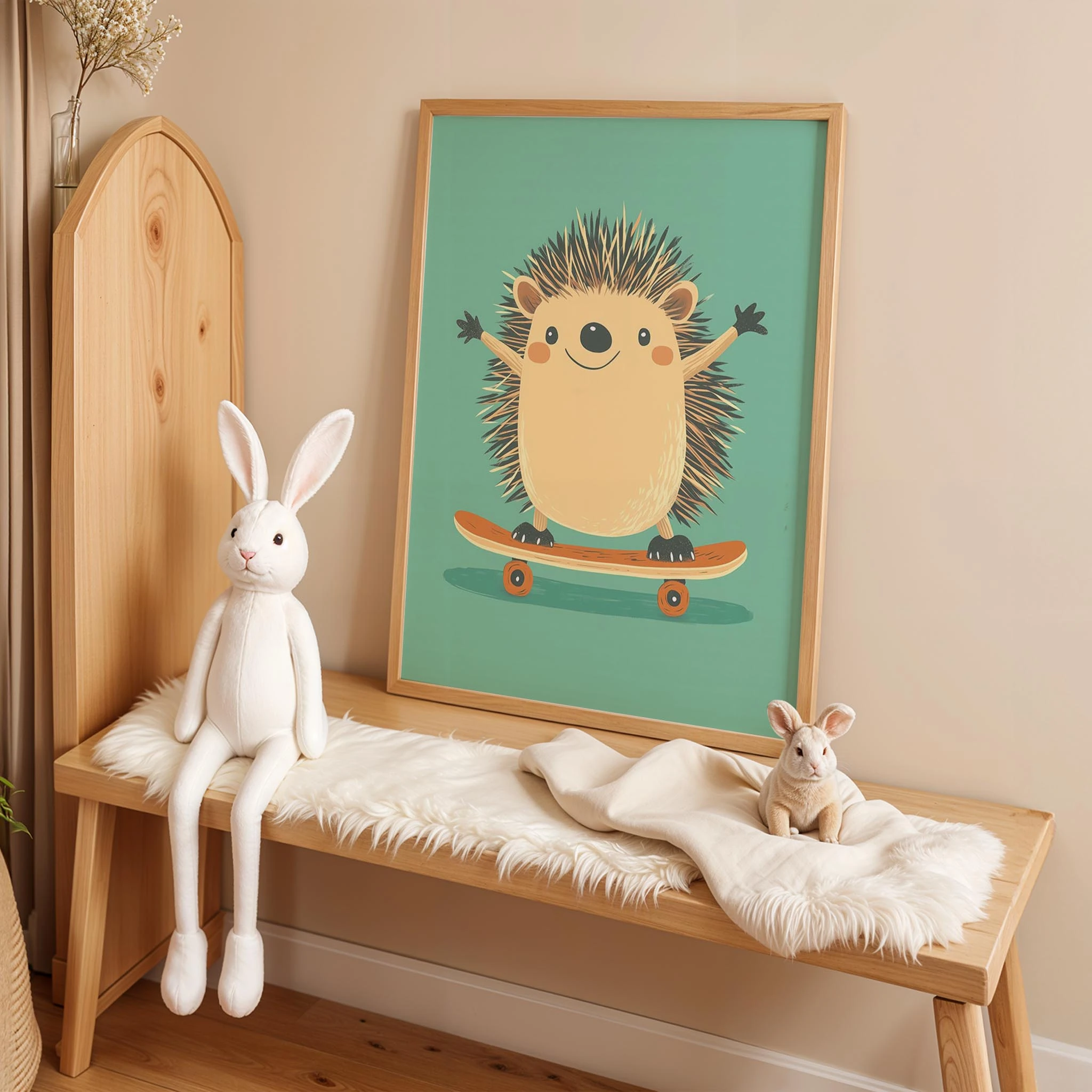 Kaykaycı Kirpi - Mavi Fon