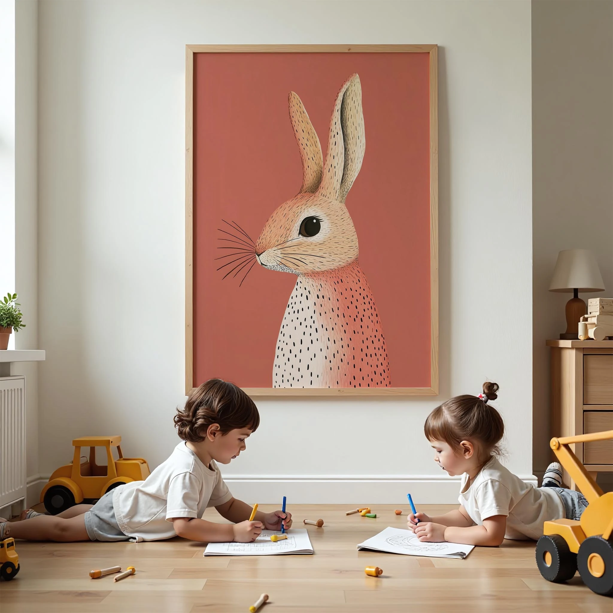 Tavşan Portresi - Kiremit Fon