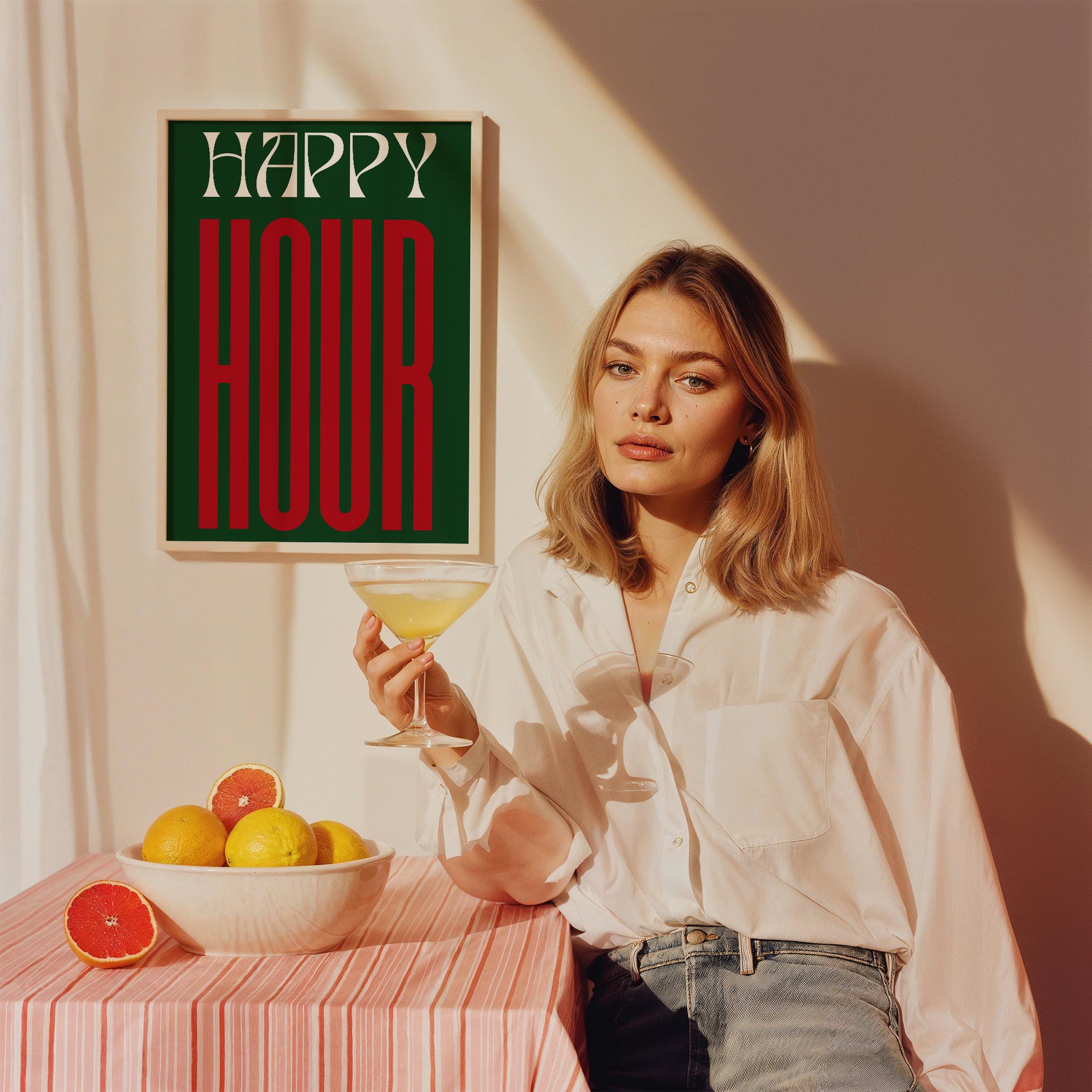 Happy Hour Yeşil Tipografi Mutfak Duvar Tablosu