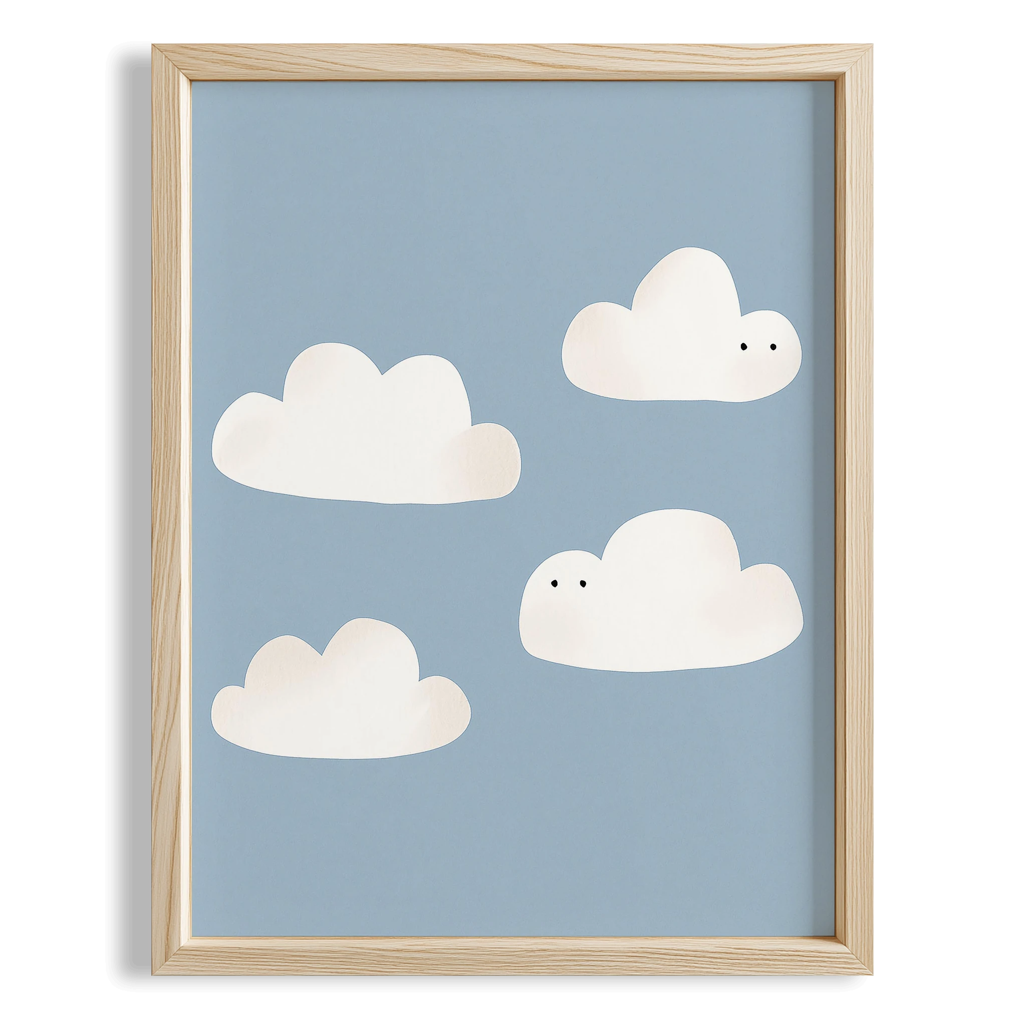 Sevimli Bulutlar Mavi Fonlu Gökyüzü Erkek Çocuk Odası Ahşap Tablo