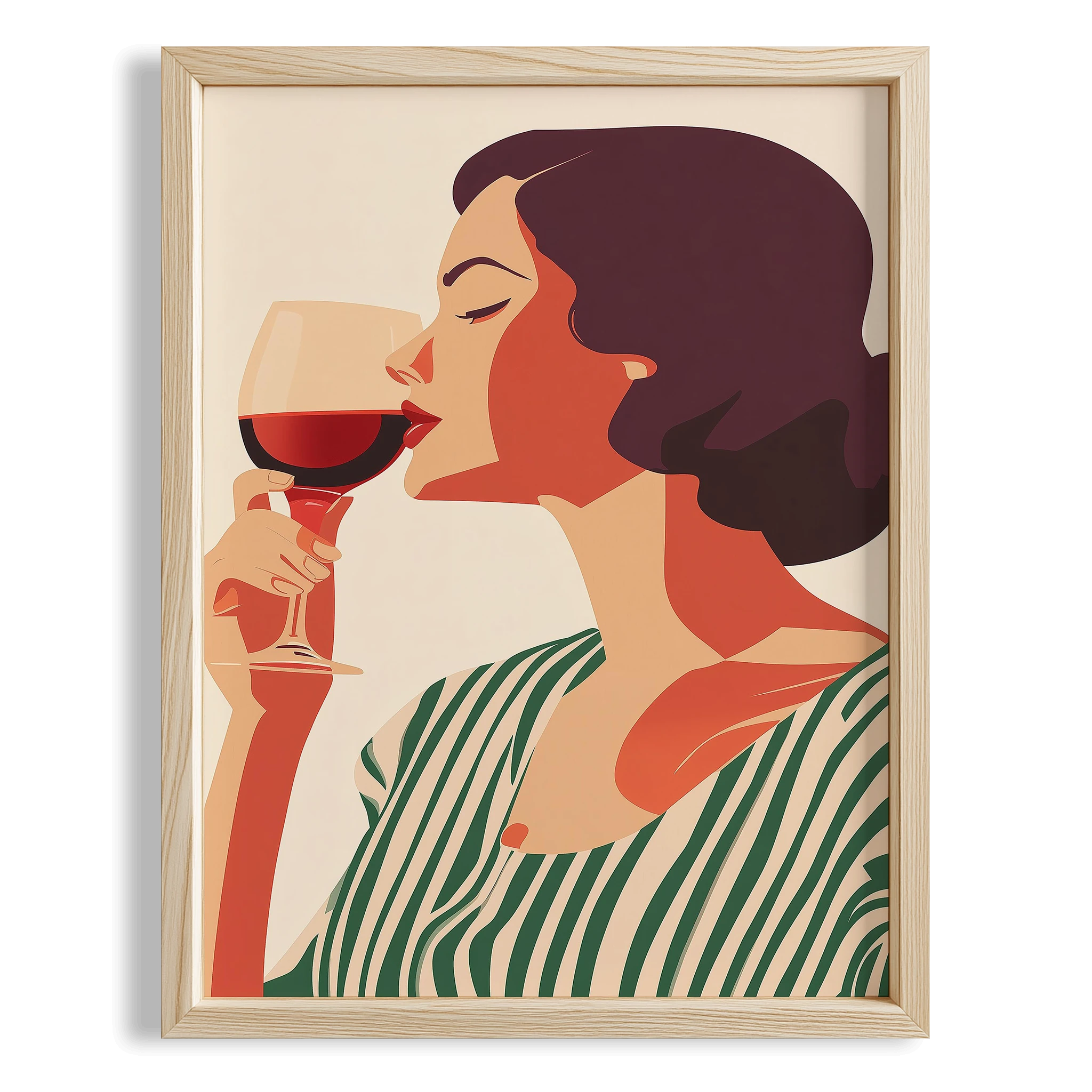 Şarap İçen Kadın Retro Maximalist Mutfak Duvar Tablosu