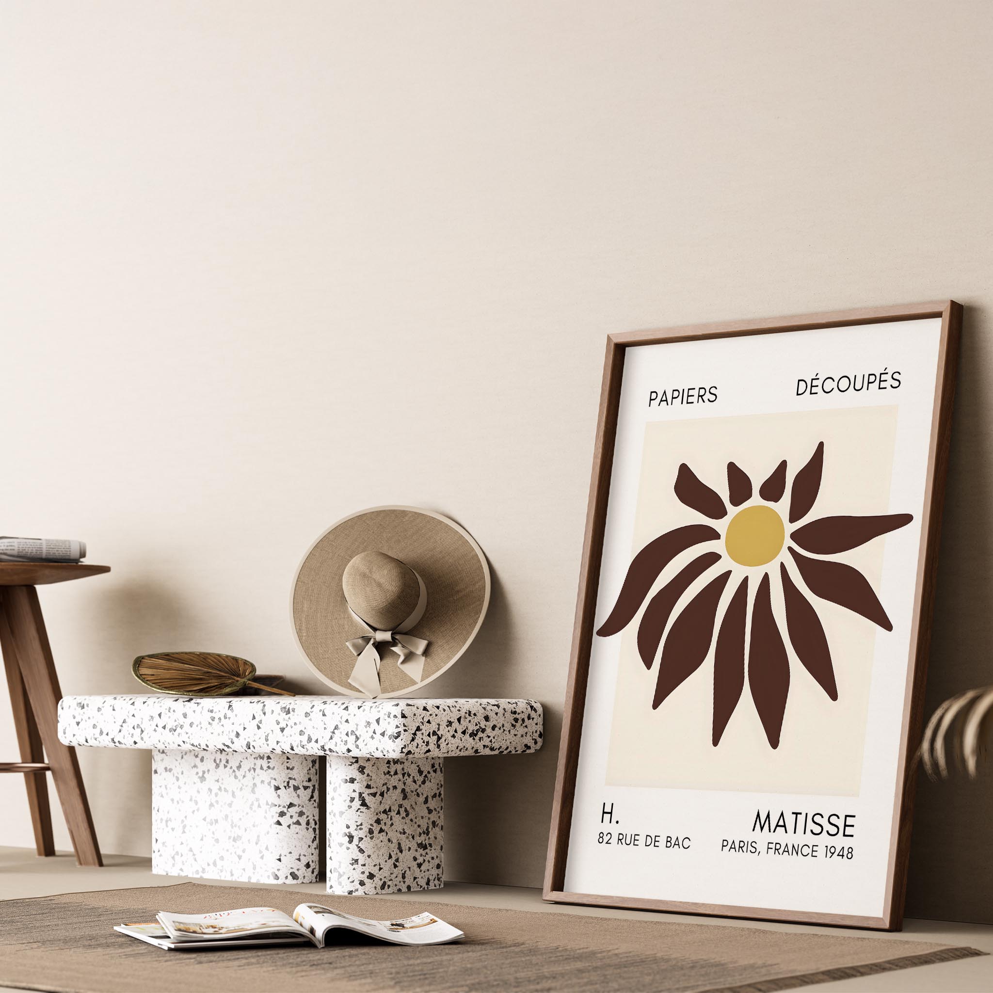 Matisse Kağıt Kesimleri Serisi Toprak Tonu Kahverengi Soyut Çiçek I Duvar Tablosu