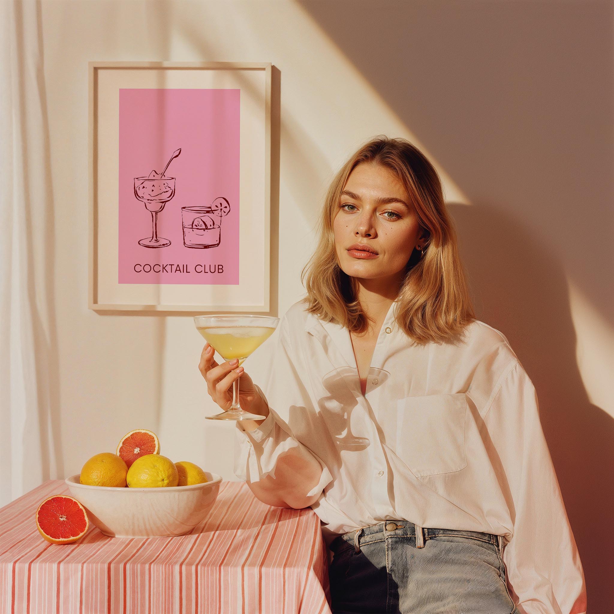 Koktel Kulübü Pembe Tipografi Mutfak Duvar Tablosu