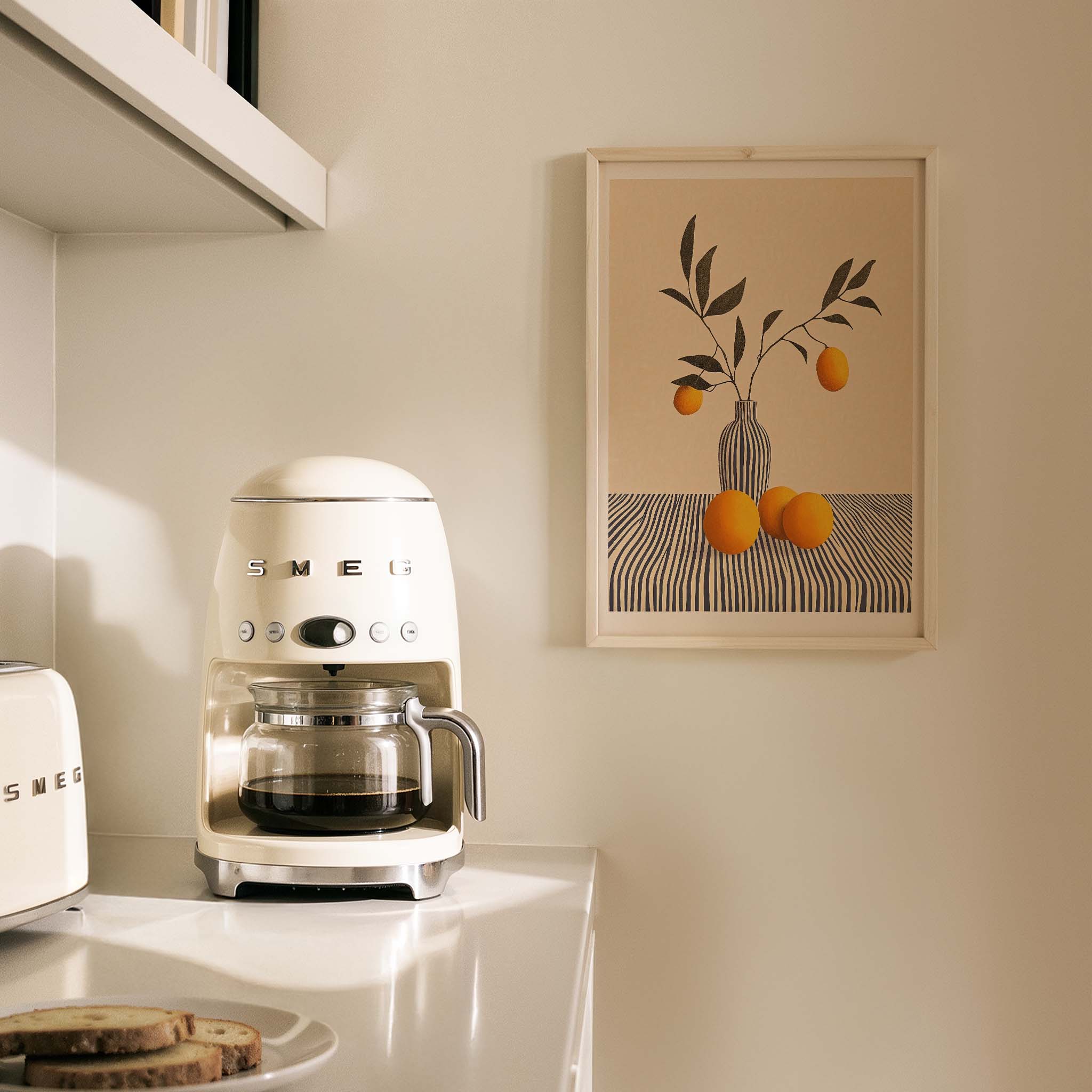 Masada Portakal ve Çizgili Vazo Meyveler Mutfak Duvar Tablosu II