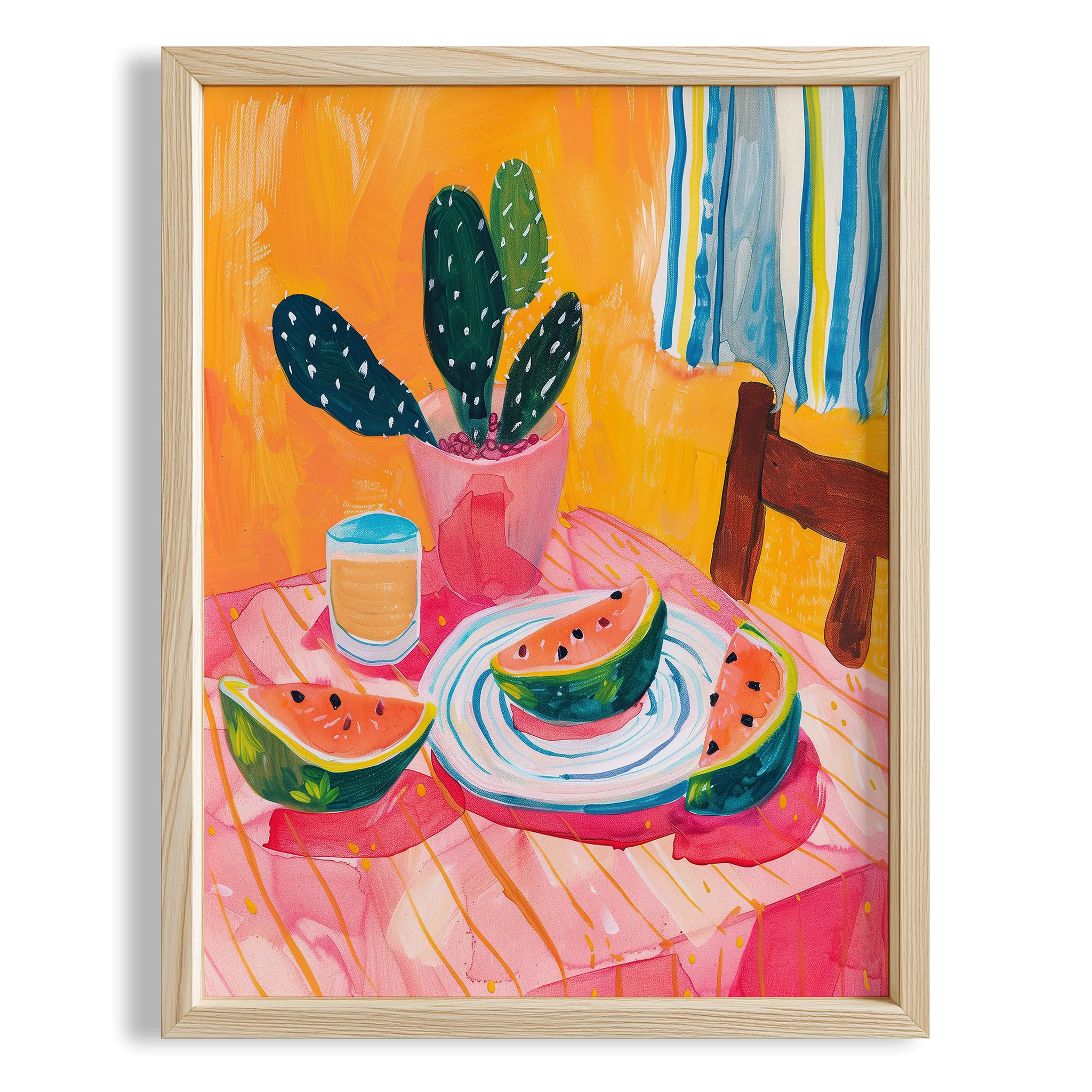 Karpuz ve Kaktüs Pastel Mutfak Duvar Tablosu