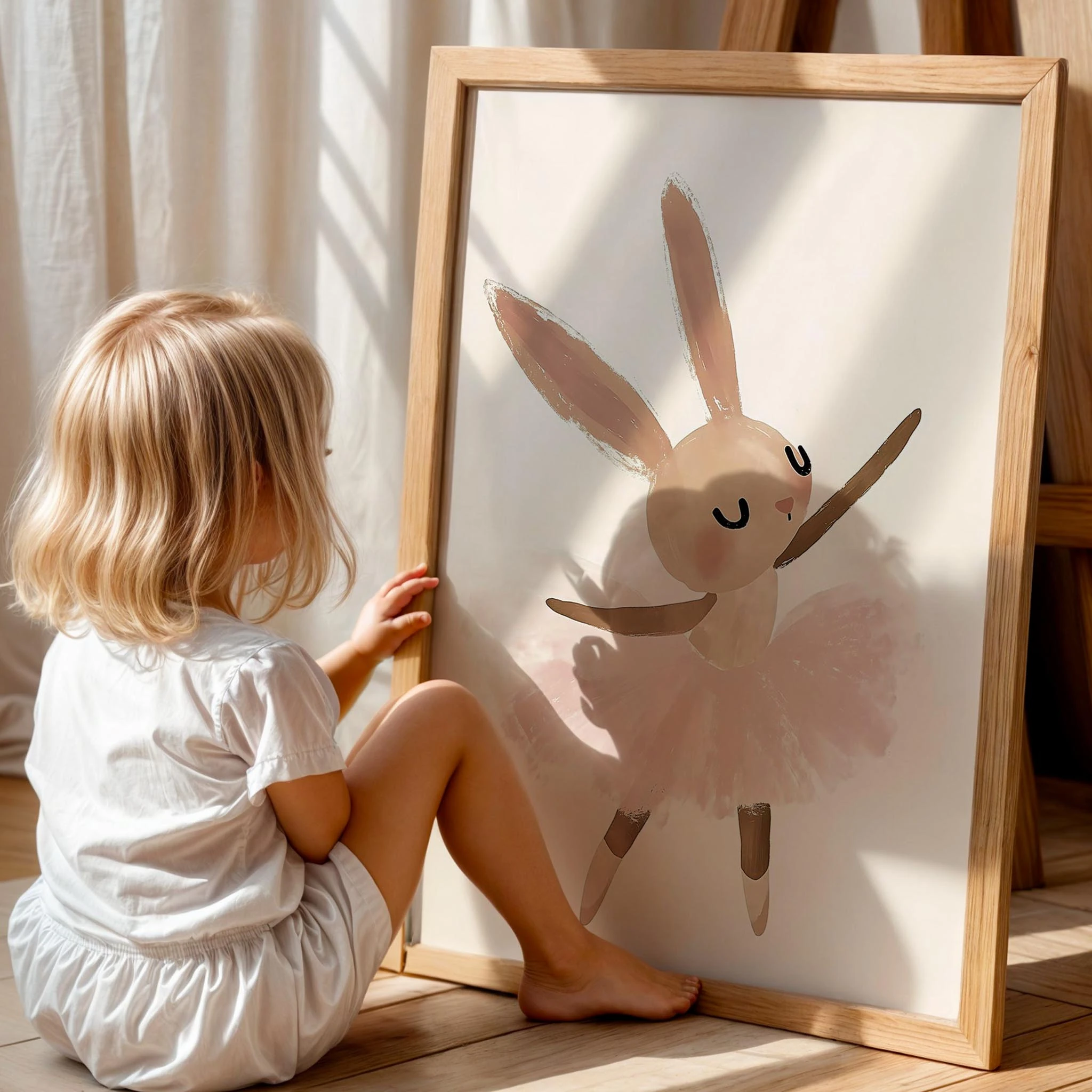 Pembe Tütülü Minik Balerin Tavşan Kız Çocuk Odası Ahşap Tablo