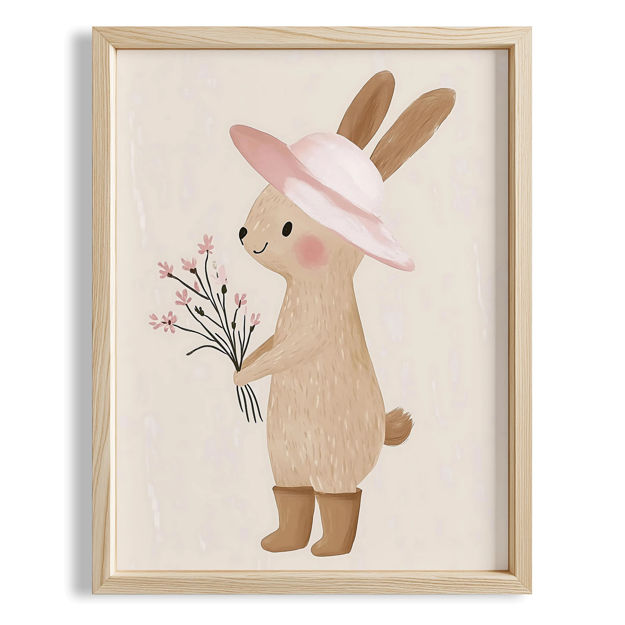 Sevimli Şapkalı Tavşan Bohem Kız Çocuk Odası Ahşap Tablo