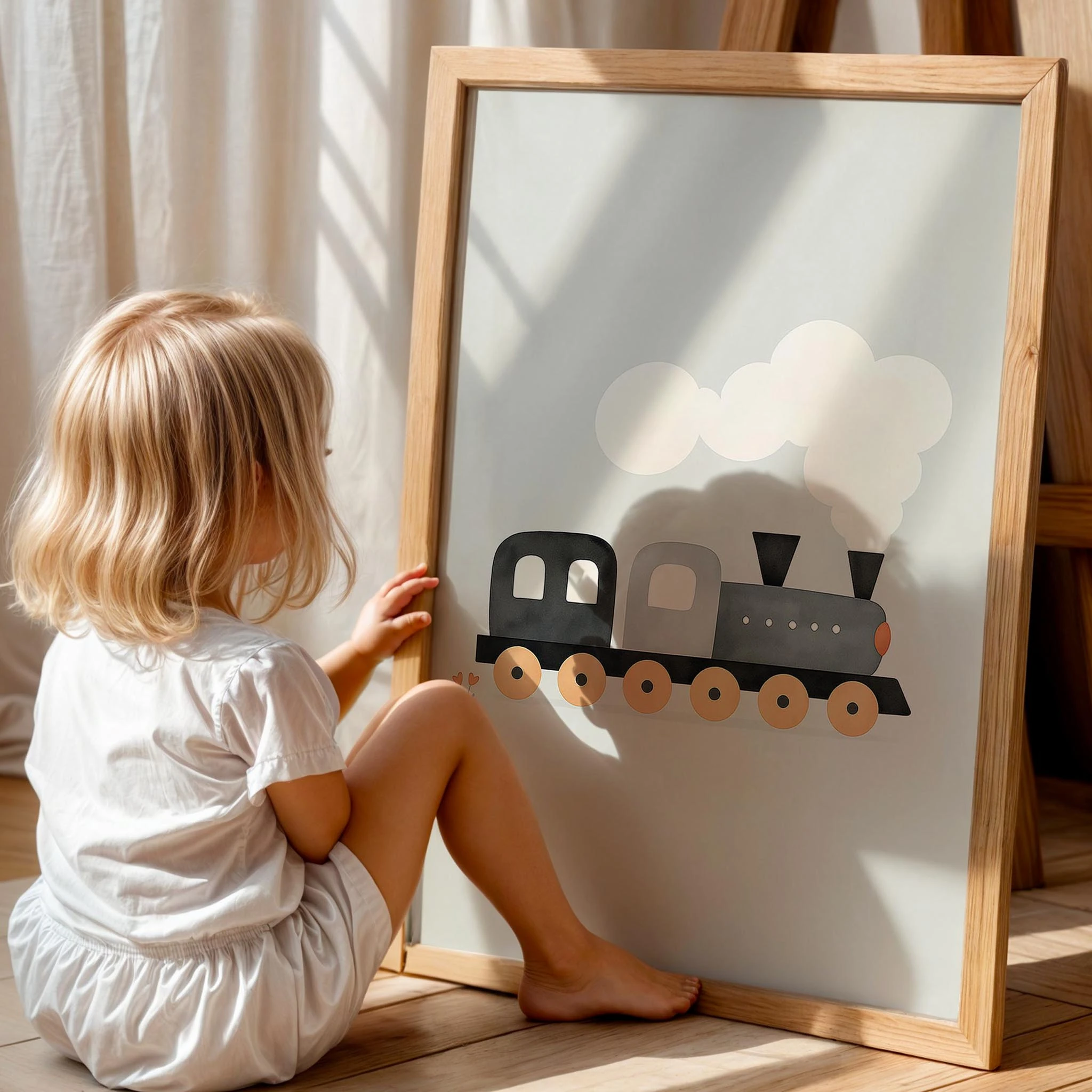 Minimalist Buharlı Lokomotif Erkek Çocuk Odası Ahşap Tablo