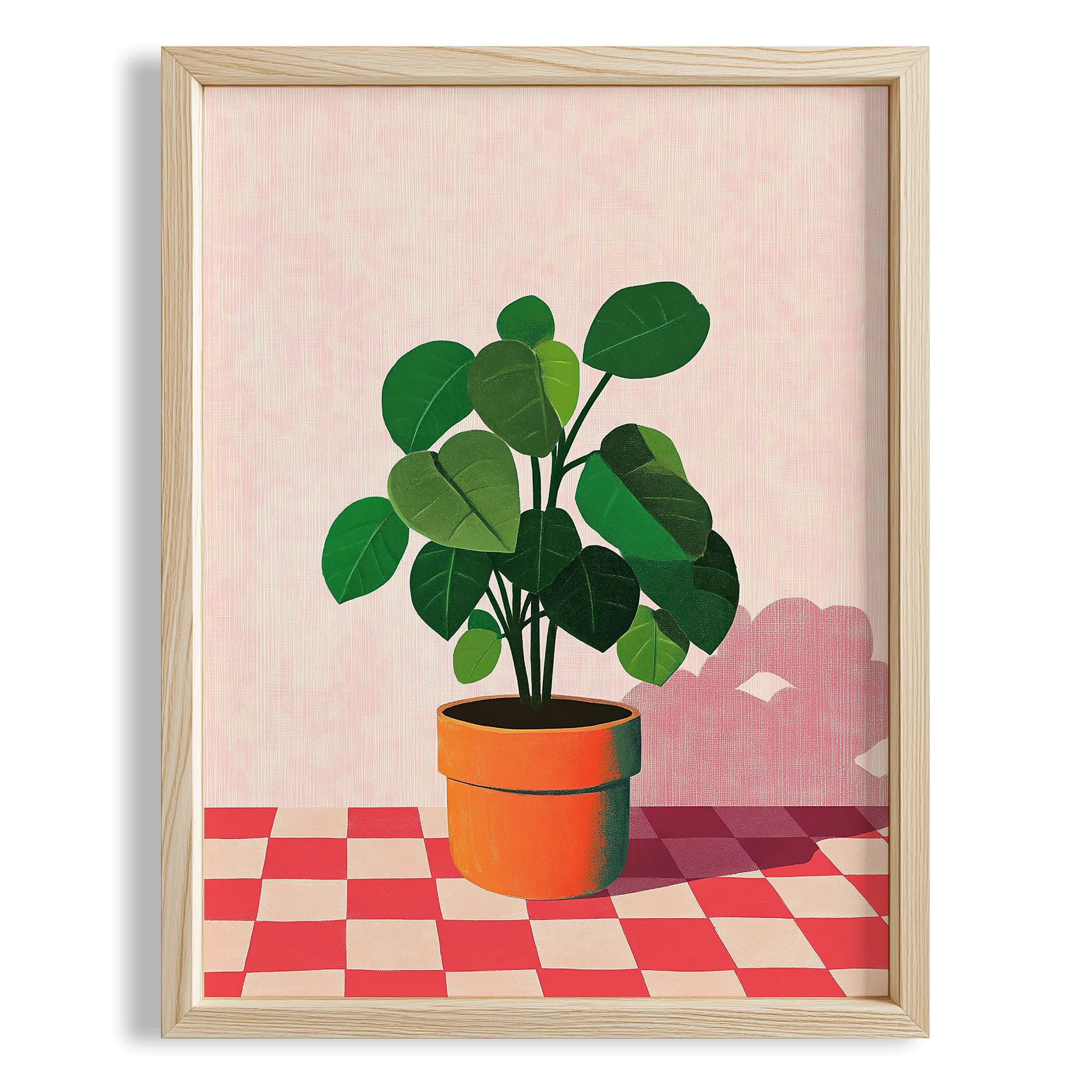 Yeşil Saksı Bitkisi Geometrik Zemin - Duvar Tablosu