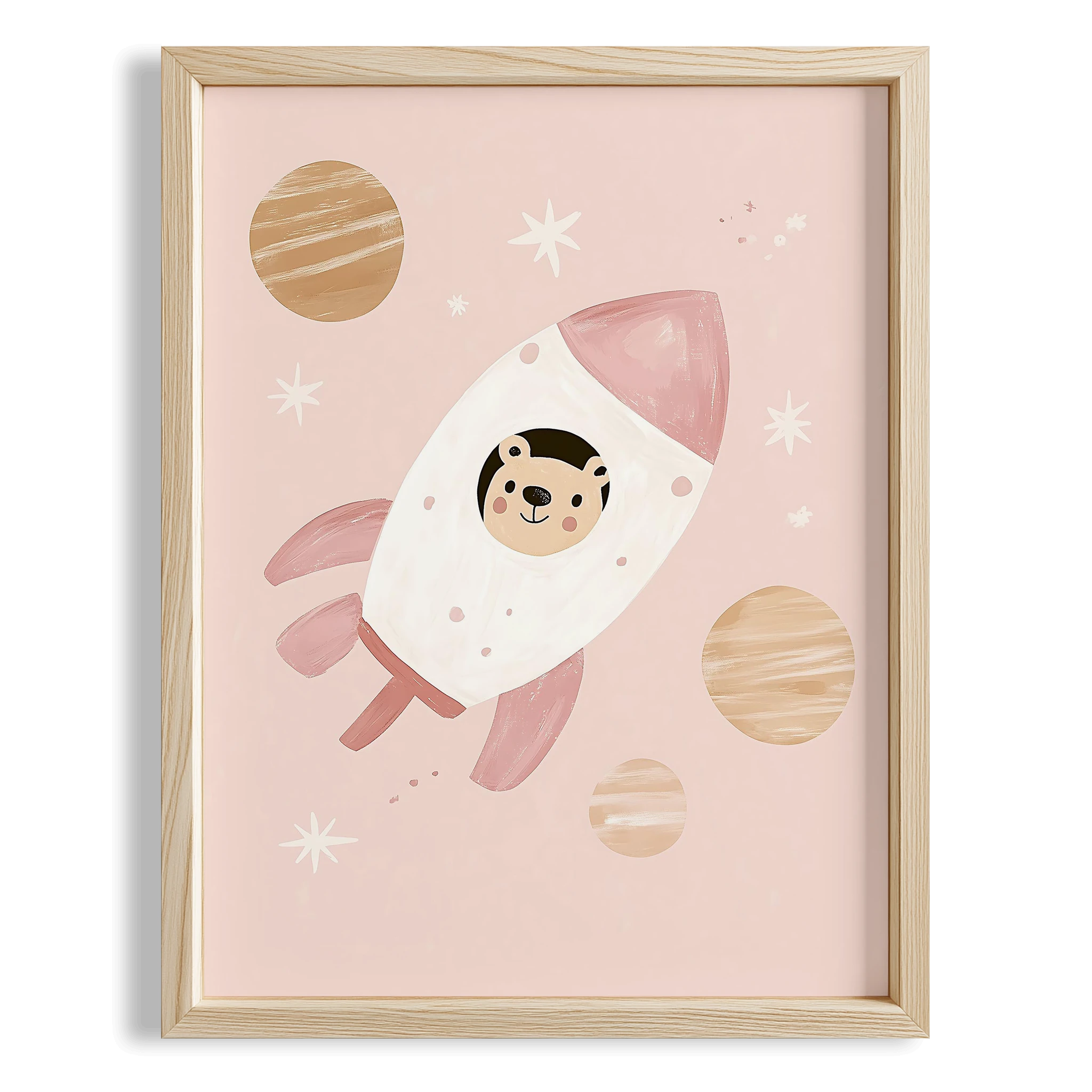 Rokette Ayıcık Uzay Temalı Bohem Kız Çocuk Odası Ahşap Tablo