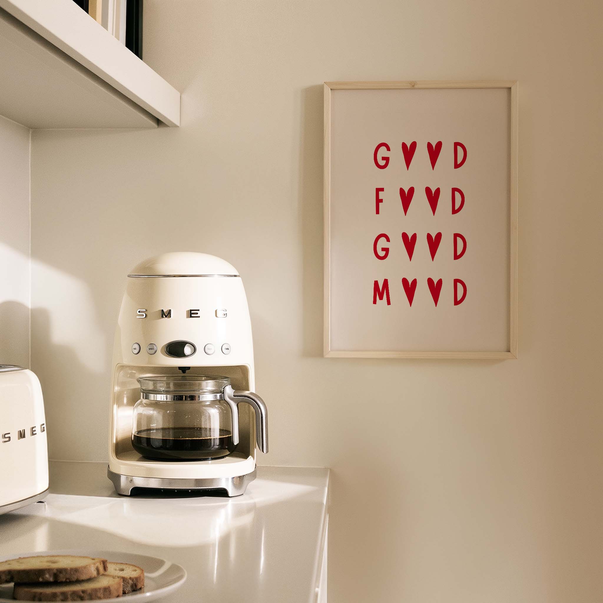 Good Food Good Mood Minimal Kırmızı Tipografi Mutfak Duvar Tablosu