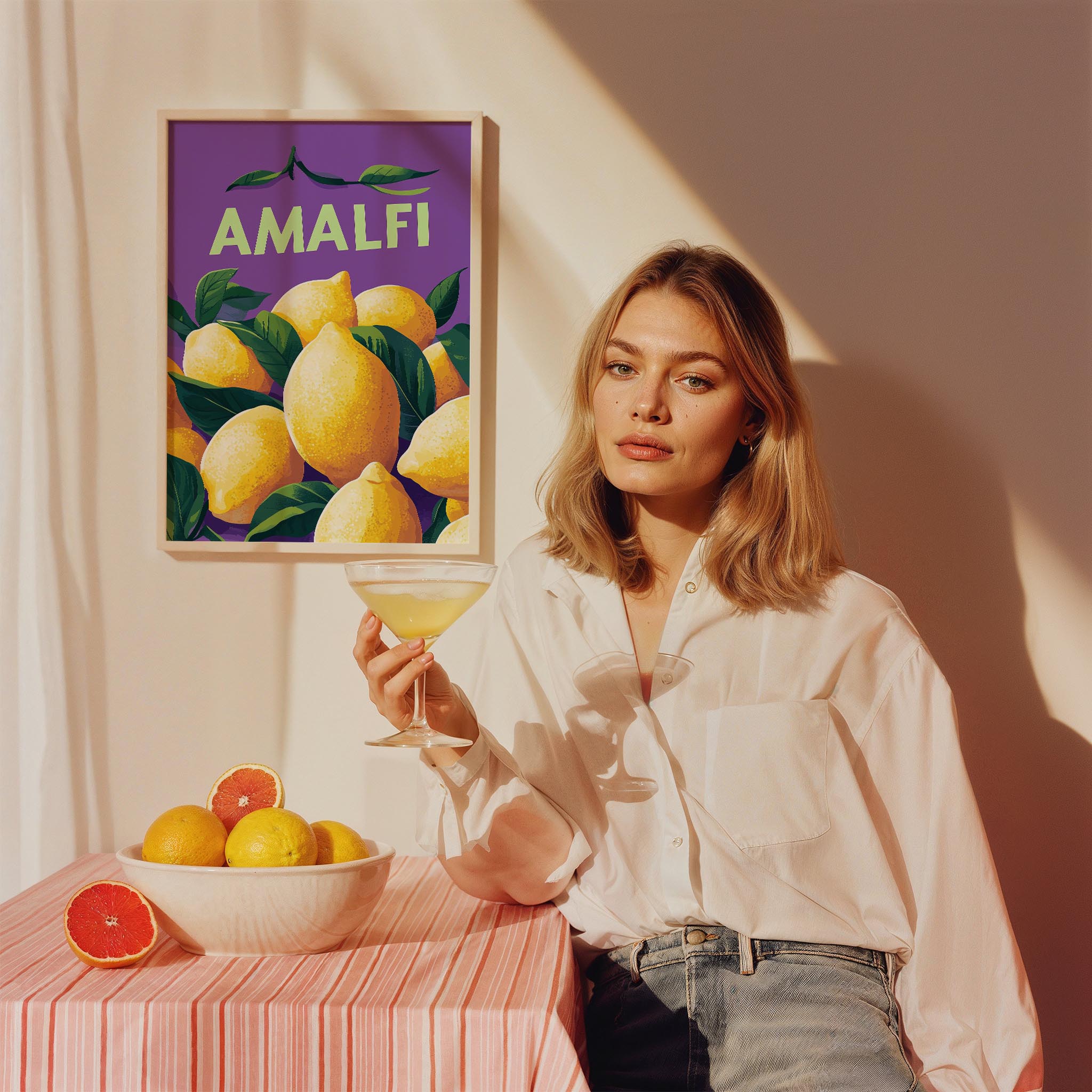 Amalfi Limonlar İllüstasyonu İtalya Koleksiyonu Mutfak Duvar Tablosu