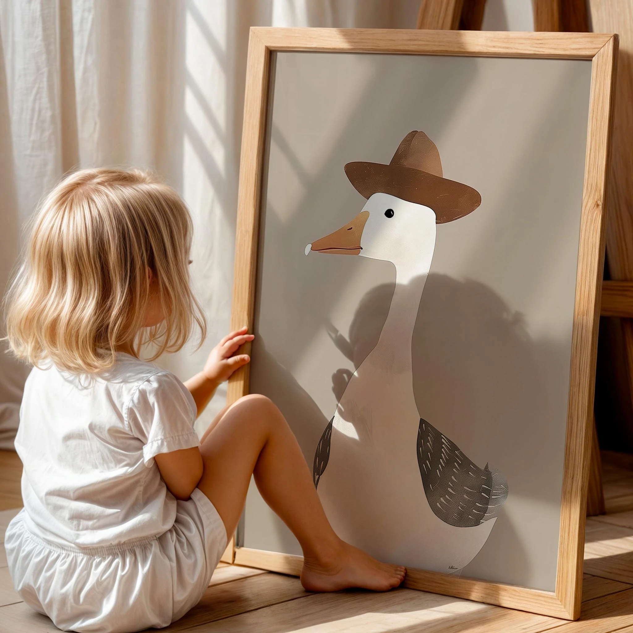 Kovboy Ördek II Bej Fonlu Erkek Çocuk Odası Ahşap Tablo