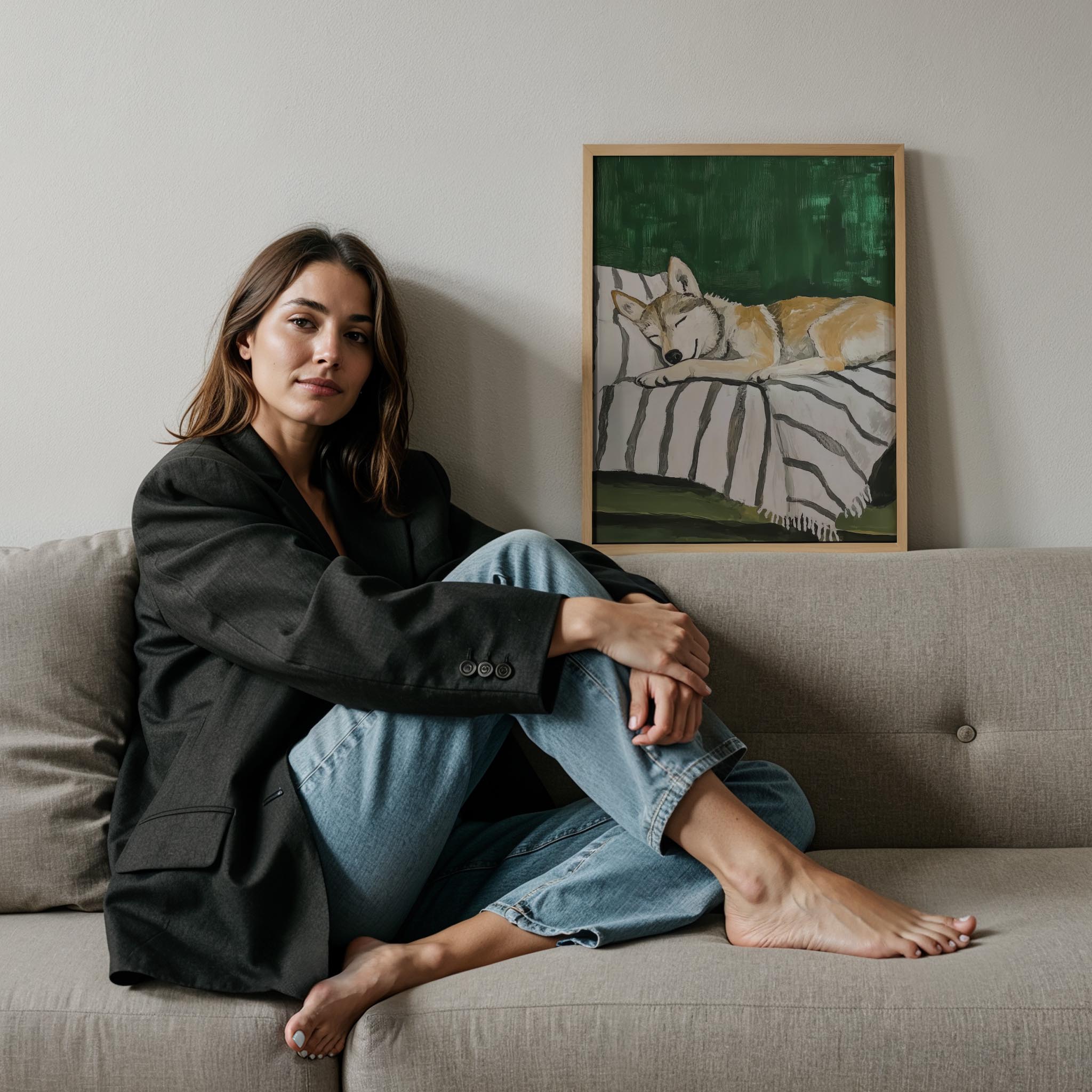 Köpek Portre VIII - Husky Çizgili Zümrüt