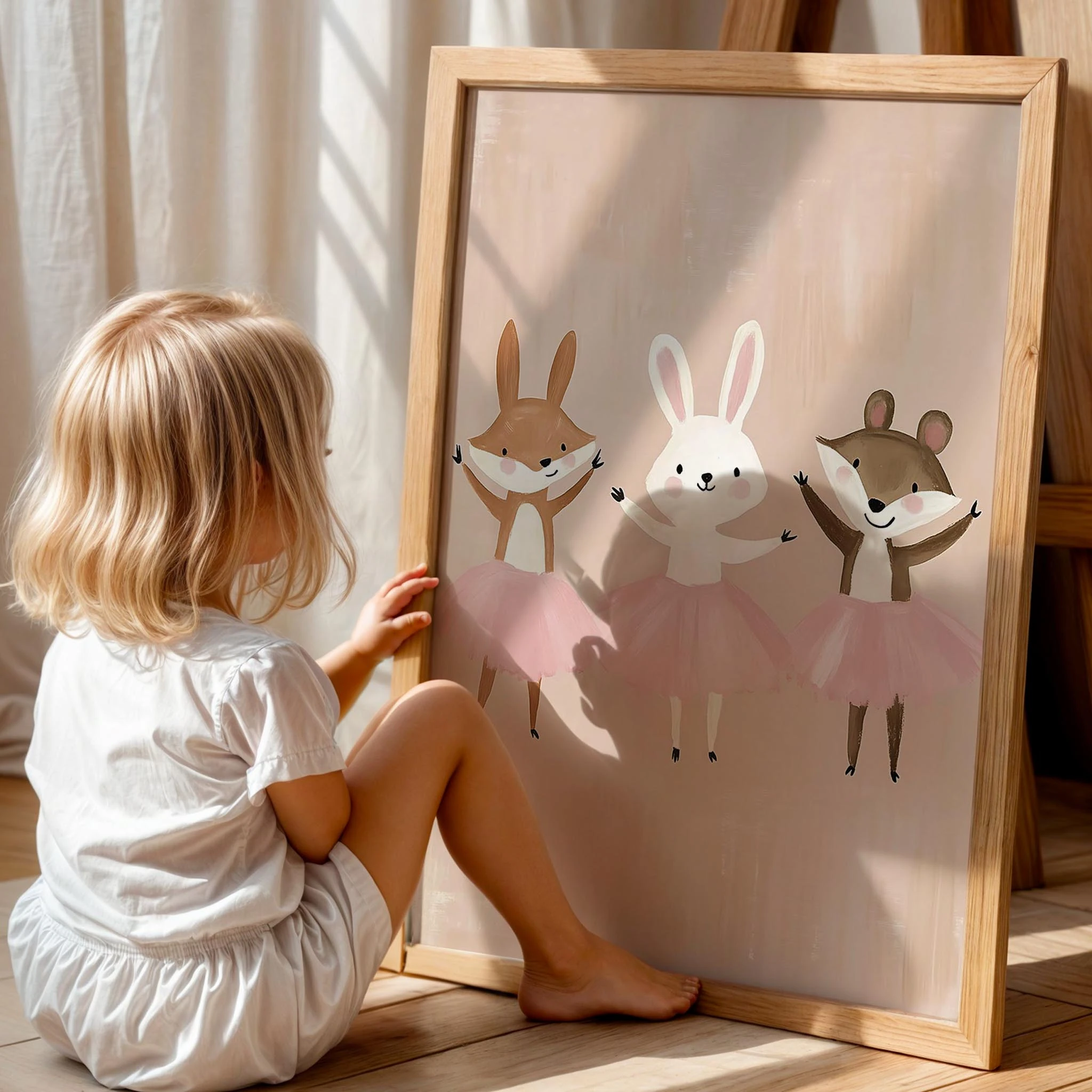 Bohem Balerin Orman Dostları Kız Çocuk Odası Ahşap Tablo